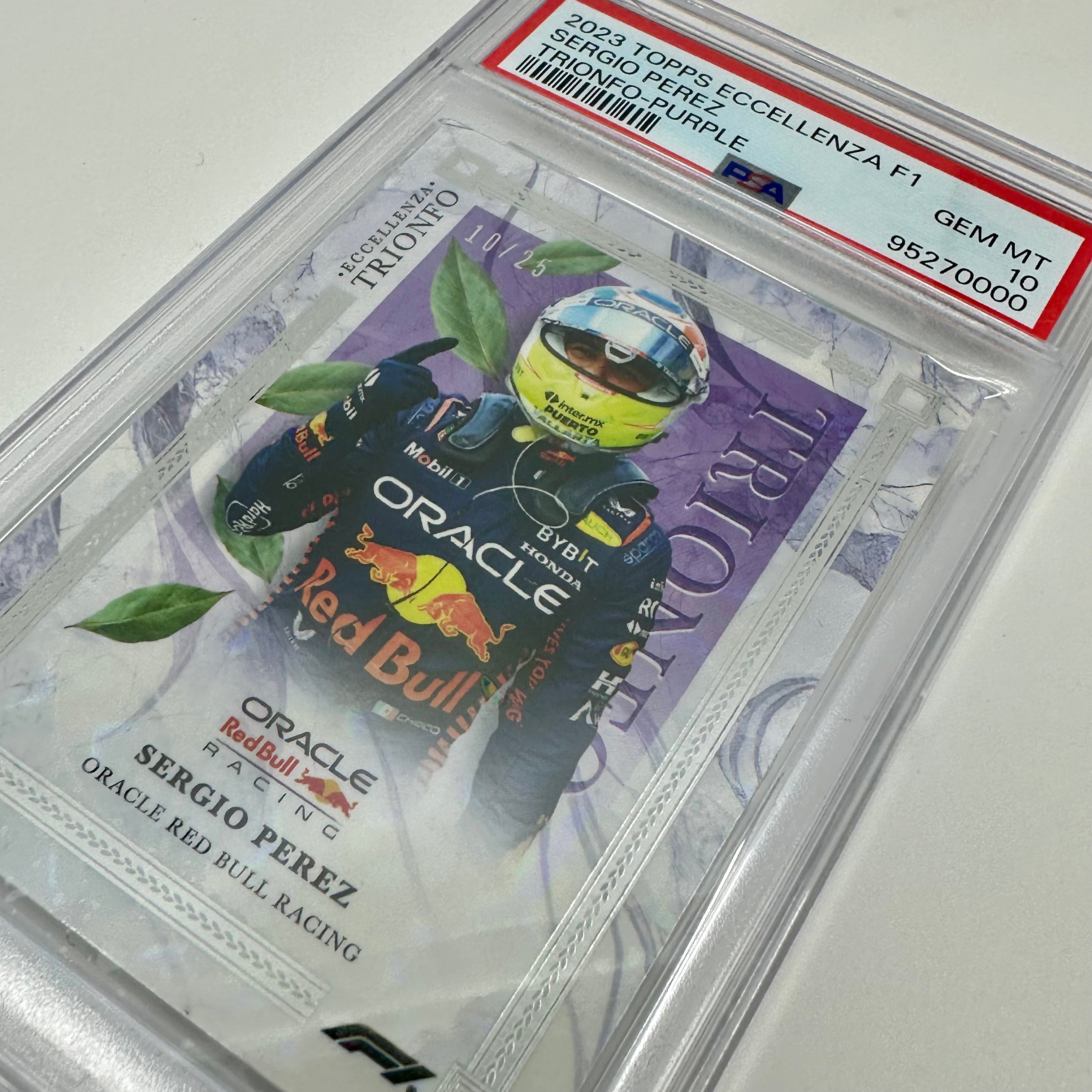 2023 Eccellenza Trionfo PSA 10 Sergio Perez Purple 10/25 - Rare Trading Card for Collectors & F1 Racing Fans, Perfect for Display & Investment