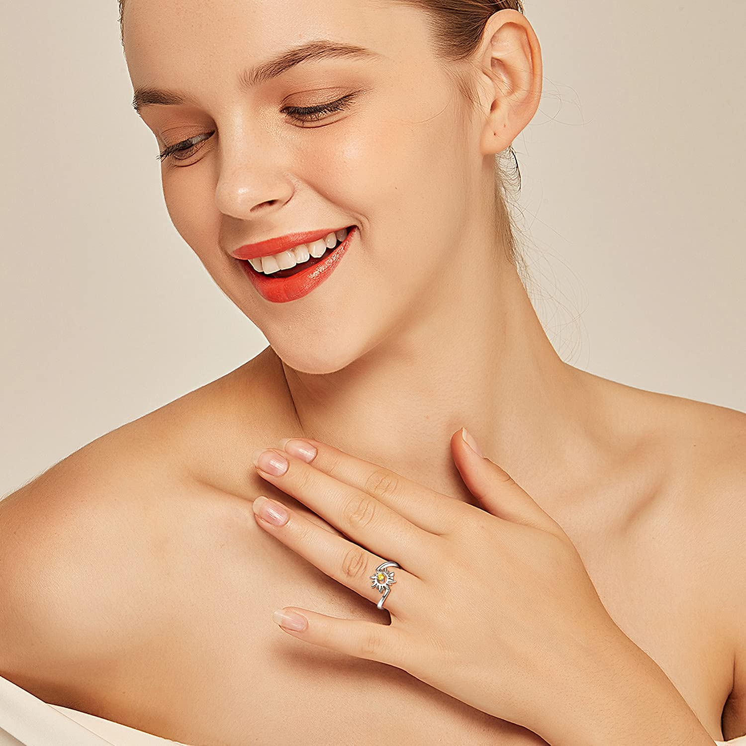 PRAYMOS Sun Rings for Women - 925 Sterling Silver Thumb Rings, Dainty Jewelry Rings Size US9 - Perfect for Everyday Wear, Boho Style & Gift Giving