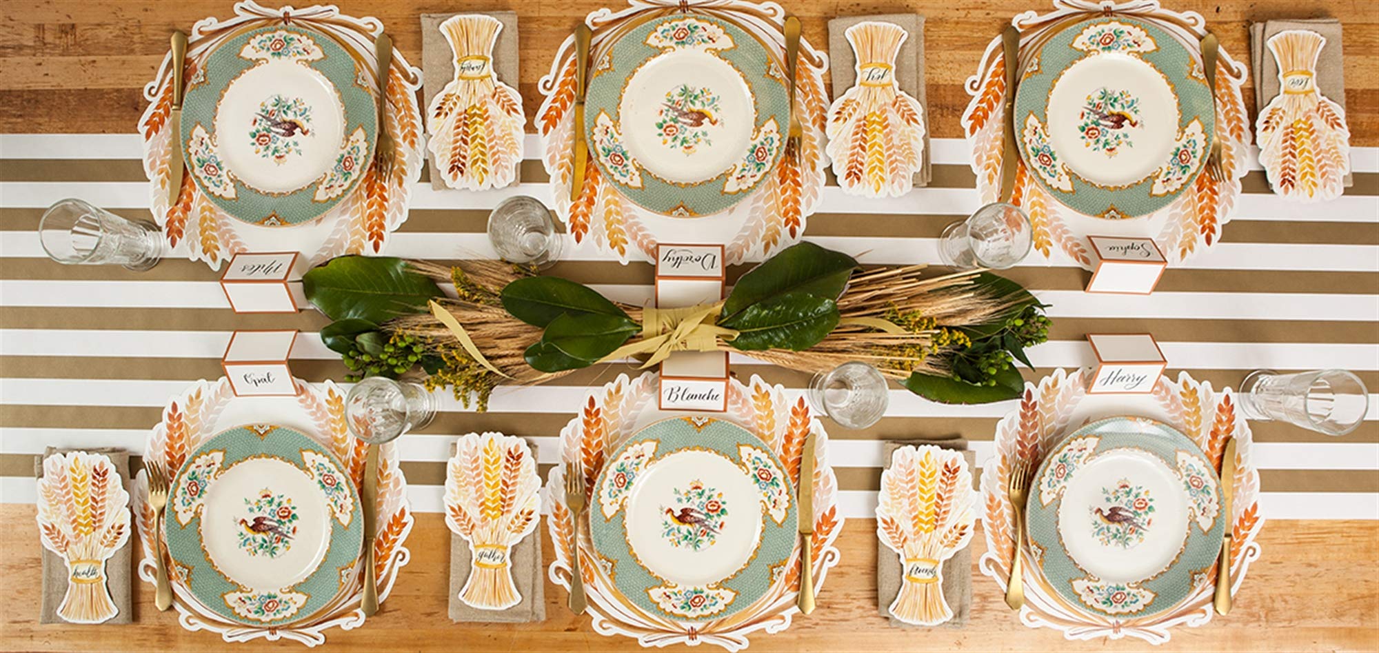 Hester and Cook Disposable Round Paper Placemats for Dining Table - Golden Harvest Thanksgiving Fall Decor - 12 Pack Eco-Friendly Place Settings - Made in USA - Perfect for Holiday Parties, Family Gatherings & Dinner Decorations