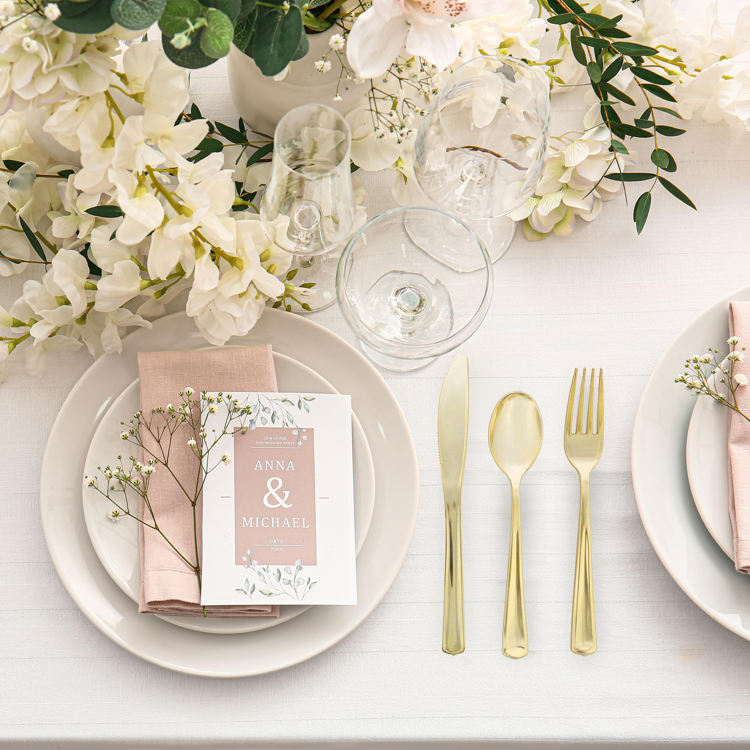 Premium Gold & Silver Disposable Cutlery Set - 100-Piece Elegant Plastic Utensils with Napkins for Weddings, Parties & Special Events | Individually Wrapped & Pre-Rolled for Convenience | Perfect for Catering, Banquets & Formal Dining Occasions
