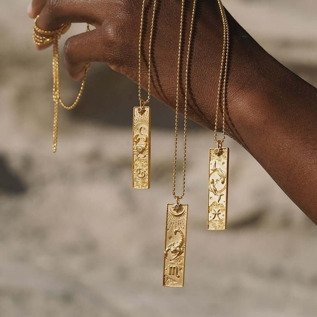 Gold Rectangular Zodiac Pendant Necklace - Personalized Zodiac Sign Jewelry Gift for Women | Perfect for Birthdays, Anniversaries & Daily Wear
