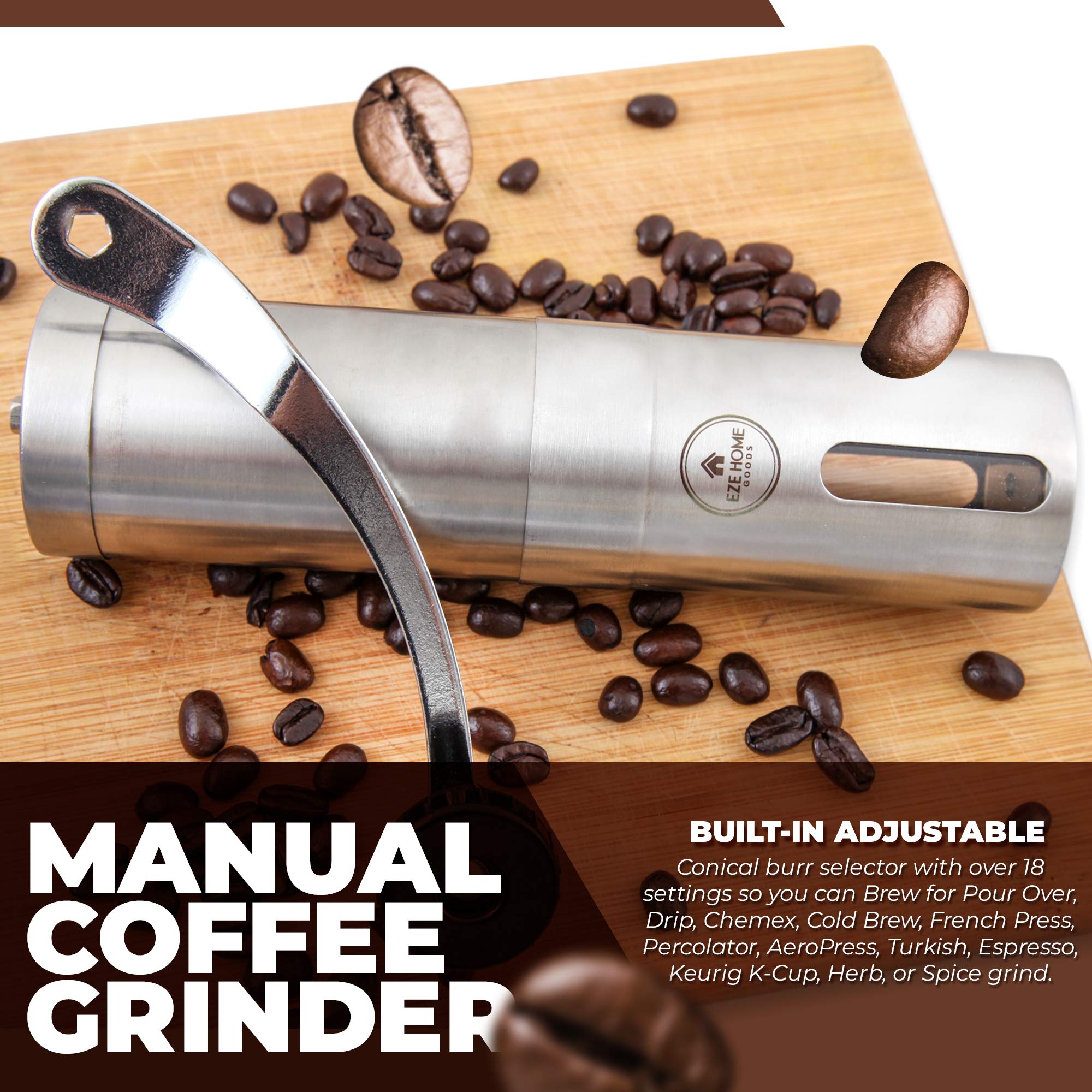 Premium Hand Coffee Grinder with Ceramic Conical Burr - Consistent Grind, Professional Grade Stainless Steel, Portable & Durable - Perfect for Home, Office, Travel & Camping Coffee Brewing