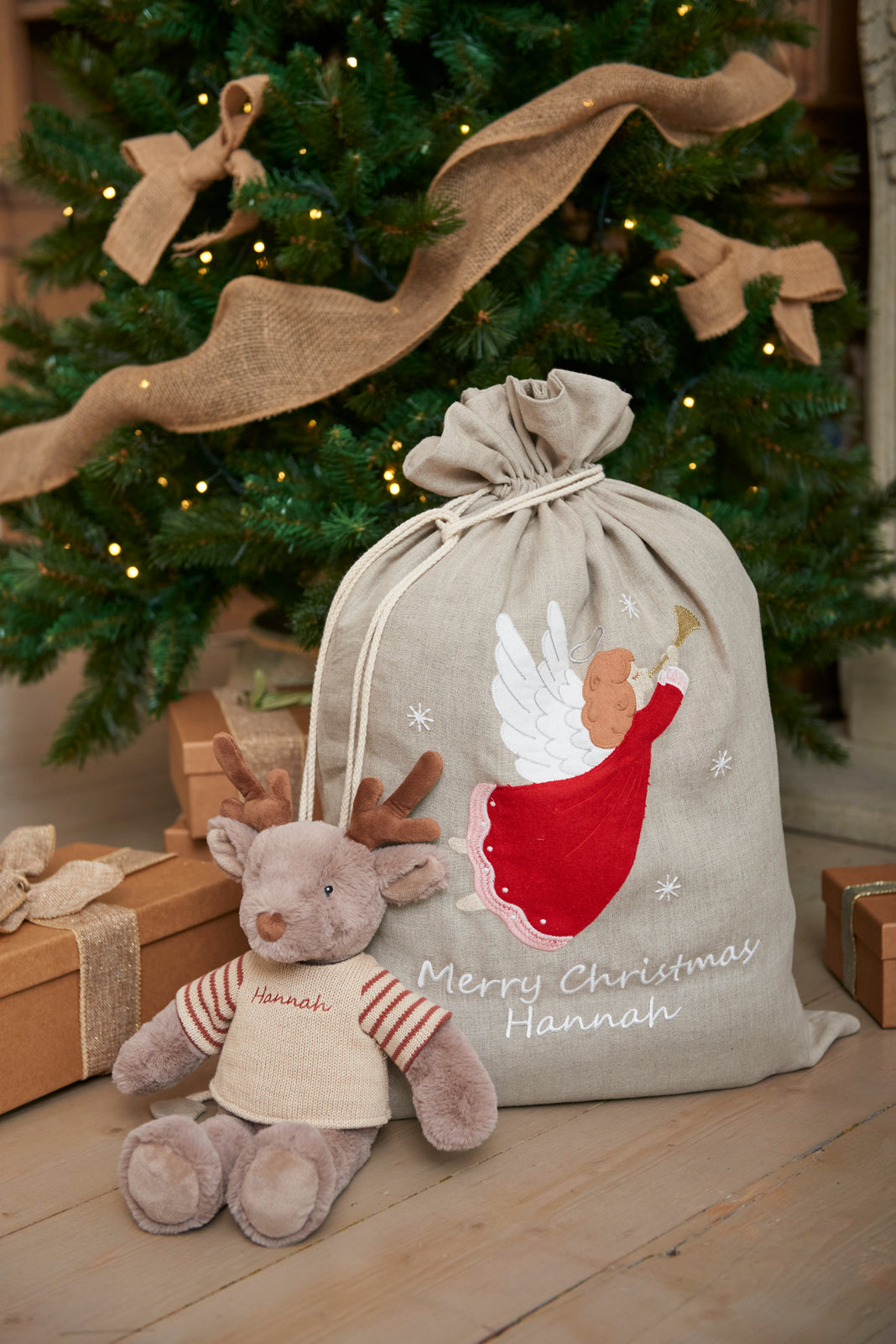 Personalized Santa Sack with Angel Design - Christmas Gift Bag for Kids, Stocking Stuffer, Holiday Decor - Perfect for Christmas Morning & Festive Home Decor