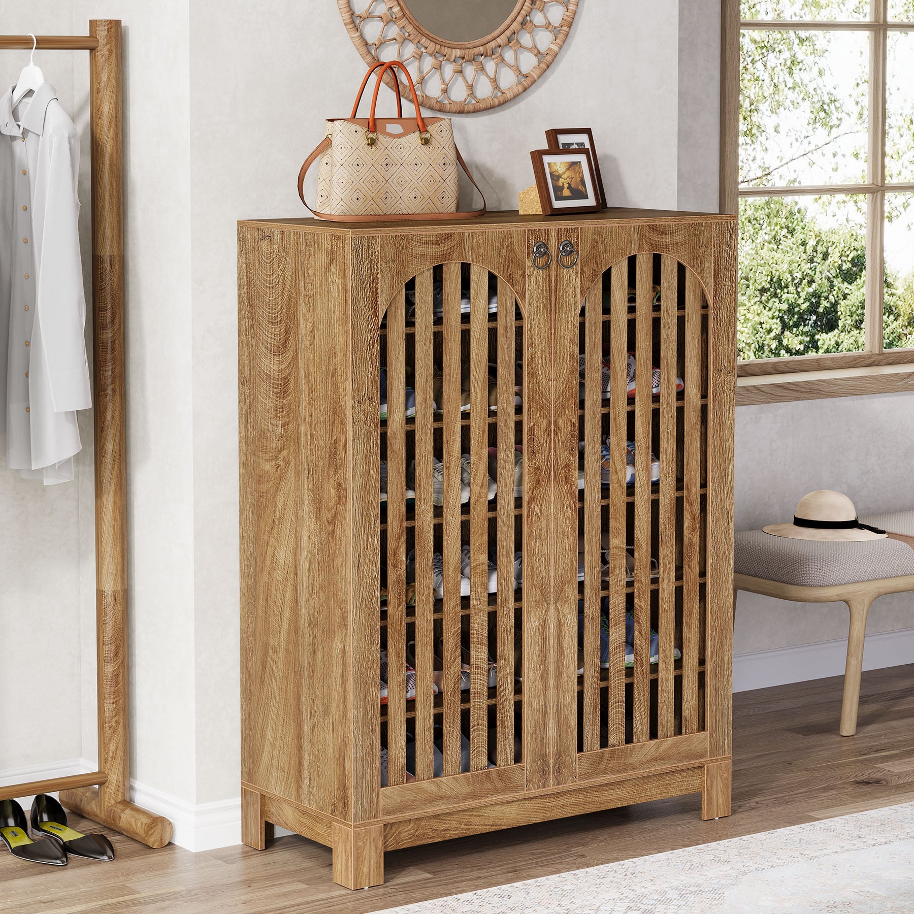 6-Tier Shoe Cabinet Organizer - Space Saving Entryway Shoe Storage Rack with Ventilated Doors for Sneakers, Boots & Sandals - Perfect for Closet, Bedroom & Apartment Organization