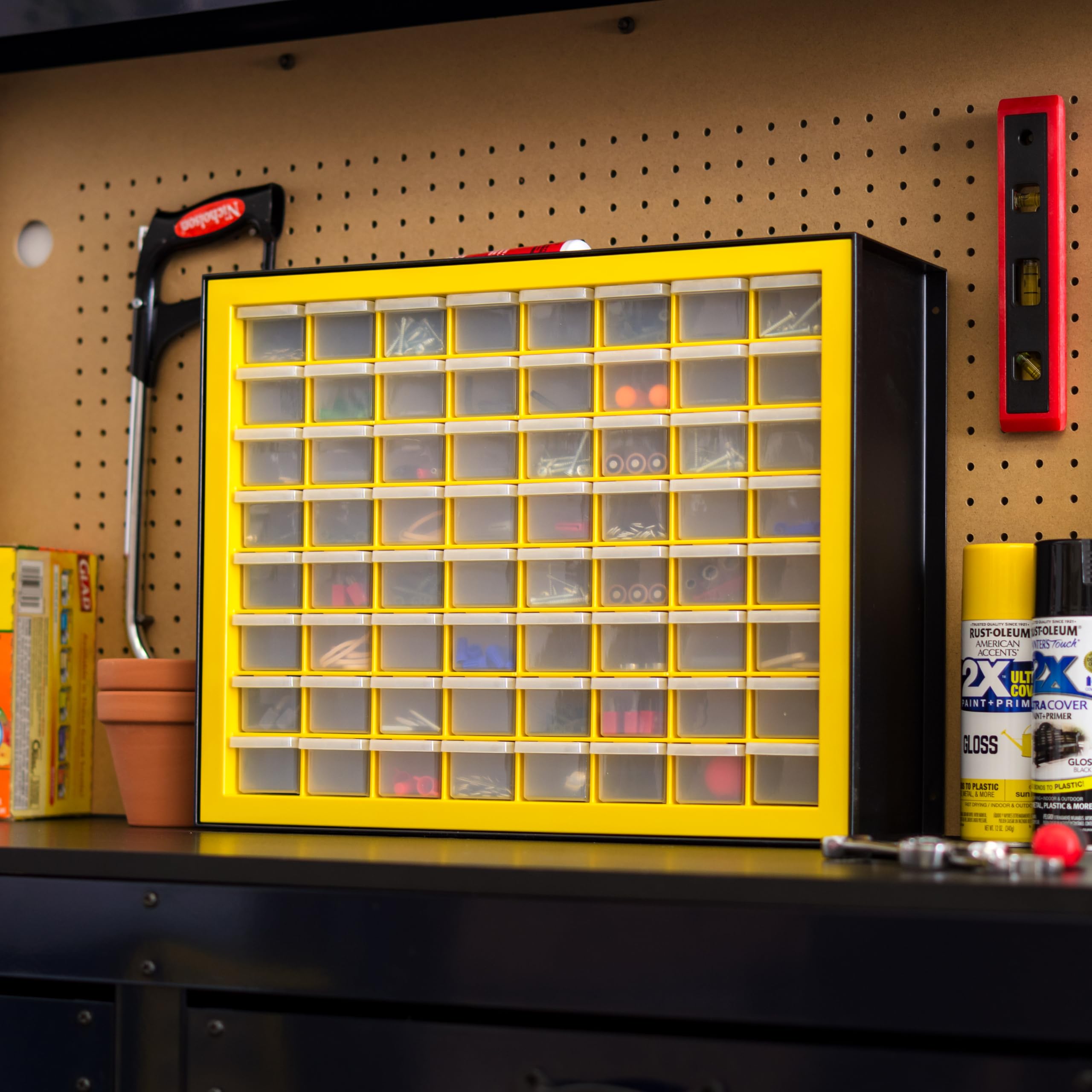 IRIS USA 64-Drawer Screw and Hardware Organizer Cabinet - Plastic Storage for Nuts, Bolts, Small Parts, Crafts, Tools & Scrapbooking Supplies (Yellow) | Perfect for Workshop, Garage, Craft Room & DIY Projects
