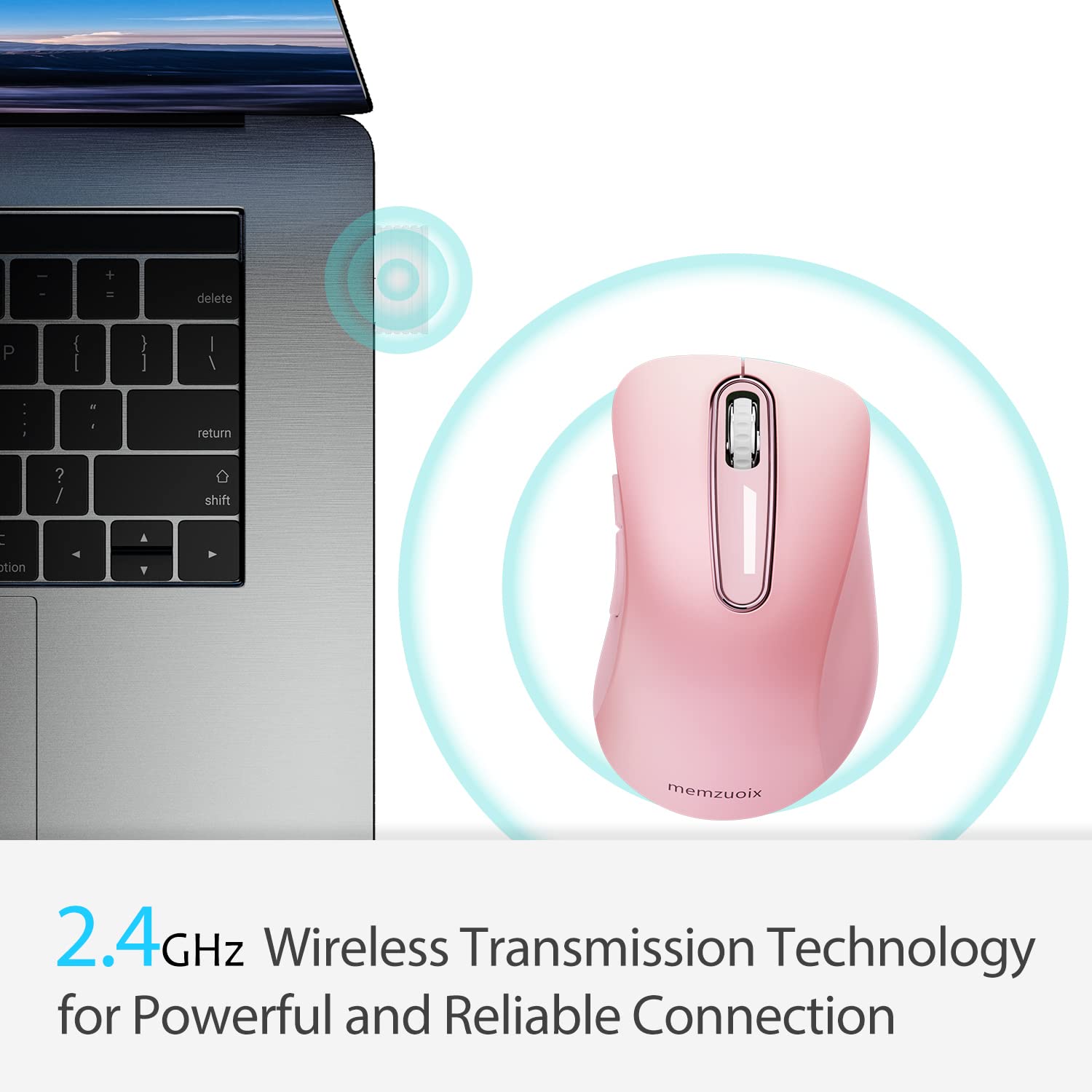 2.4G Wireless Mouse with 1200 DPI - Portable Cordless Optical Mouse with USB Receiver for Laptop, PC, Desktop, MacBook - 5 Buttons Ergonomic Design (Pink) - Perfect for Office Work, Gaming & Travel Use
