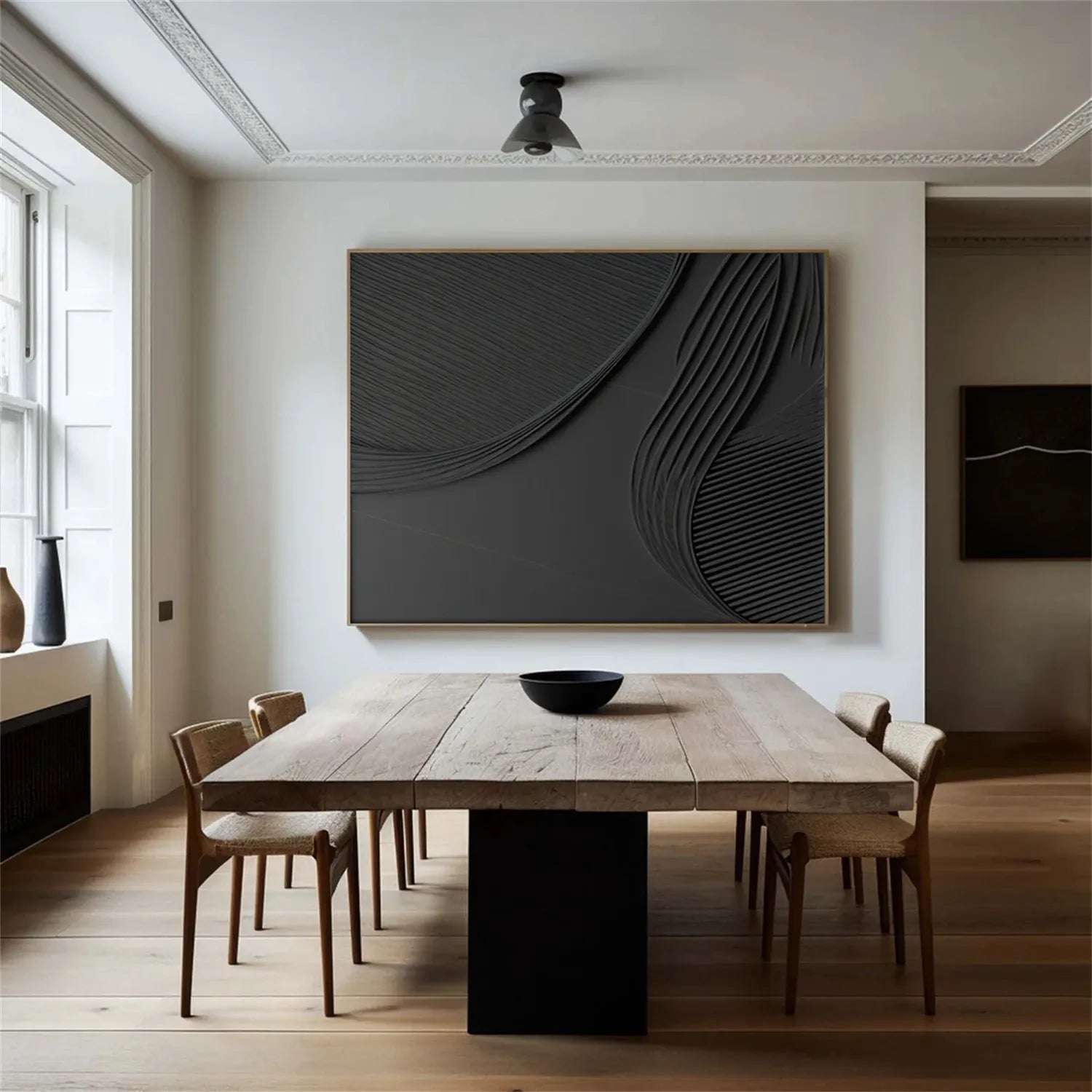 Black Minimalist Textured Abstract Wall Art Painting - Modern Home Decor for Living Room, Bedroom & Office #MZ127