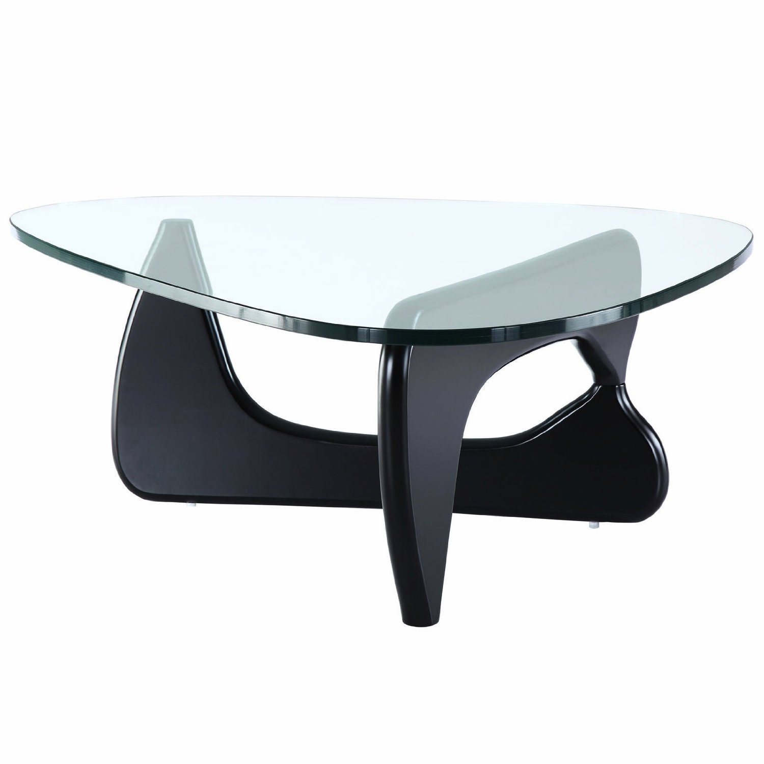 Mid-Century Modern Coffee Table - Glass Top & Hardwood Base (Black) for Living Room