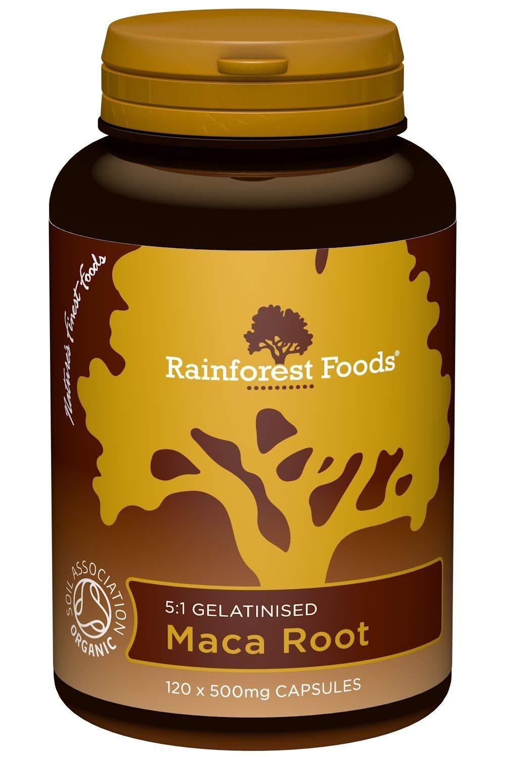Rainforest Foods Organic Maca Root Capsules 500mg - 120 Count | Energy & Stamina Booster for Men & Women | Natural Adaptogen for Stress Relief & Hormonal Balance | Perfect for Workout Recovery & Daily Wellness