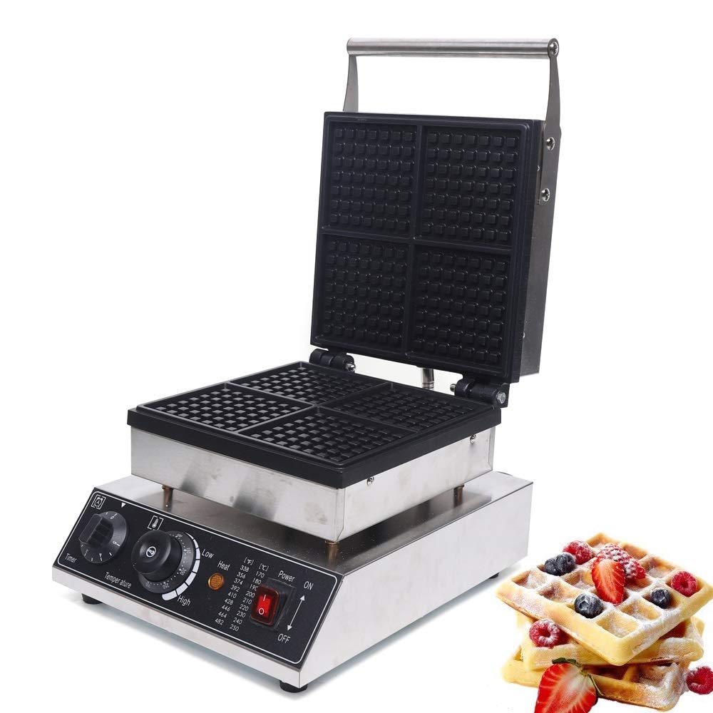 Commercial Waffle Maker 4-Square Belgian Waffle Machine 2000W Electric Waffle Baker with Temperature & Time Control (4.5