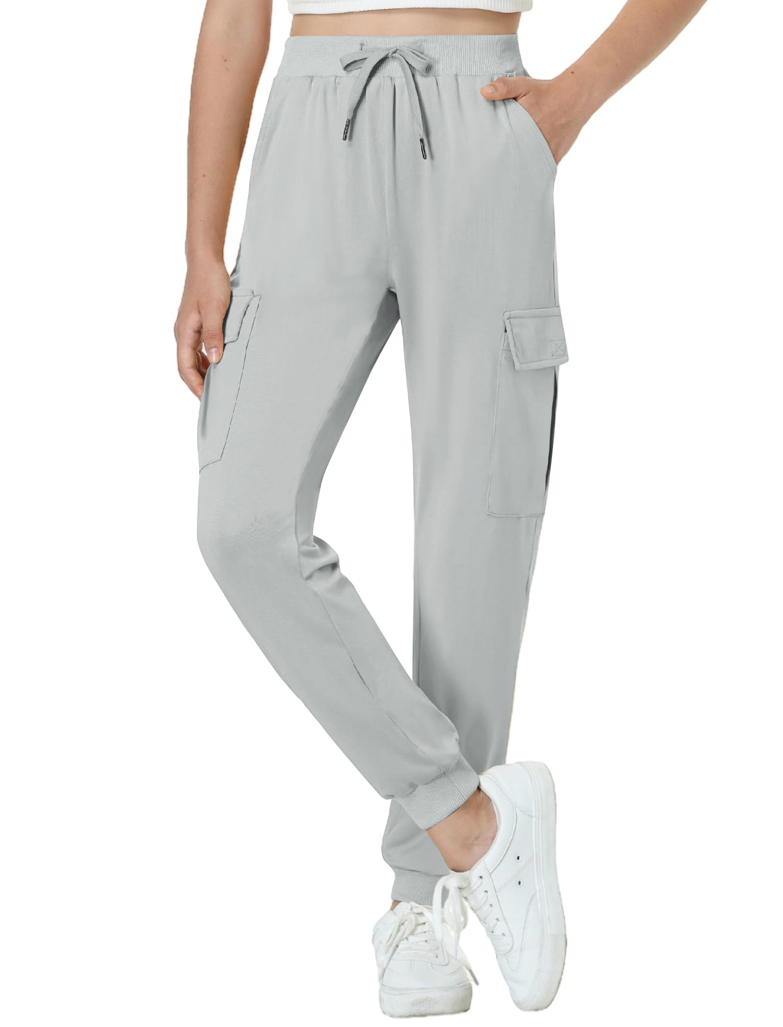 EXARUS Girls Cargo Pants - Slim Fit Joggers with Zip Pockets | Quick Dry Lightweight High Waisted Sweatpants for Kids 8-14 Years | Perfect for School, Sports & Outdoor Activities