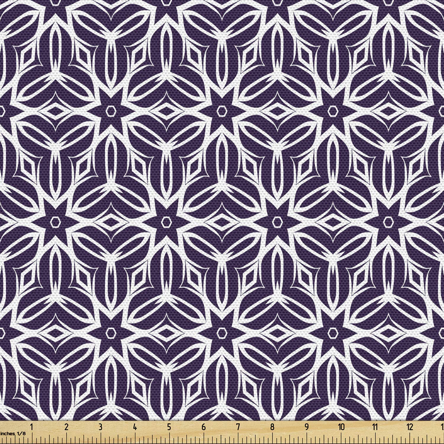 Ambesonne Purple and White Geometric Floral Fabric by The Yard - 10 Yards of Monotone Upholstery Material for Sofas, Curtains & Home Decor | Romantic Flower Petal Silhouette Design for Living Room, Bedroom & DIY Projects