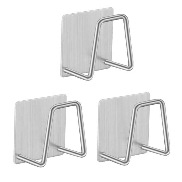 Stainless Steel Sink Sponge Holder with Drain Drying Rack - Self Adhesive Wall Mount Organizer for Kitchen Accessories (3 Pack) - Perfect for Dish Sponge Storage, Utensil Drying, and Countertop Organization