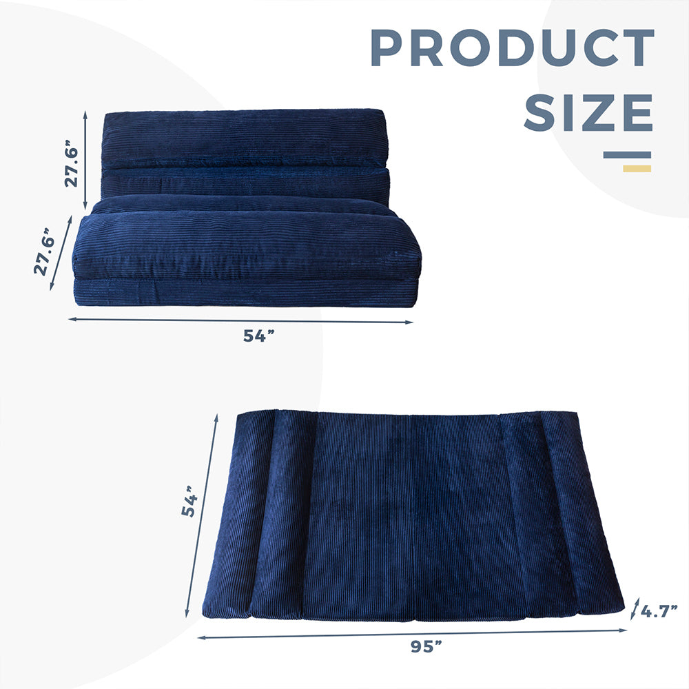 MAXYOYO Folding Sofa Bed - Extra Wide Corduroy Floor Mattress in Navy Blue | Convertible Sleeper for Small Spaces, Guest Room & Dorm | Comfortable Lounge Sofa for Living Room, Bedroom & Apartment