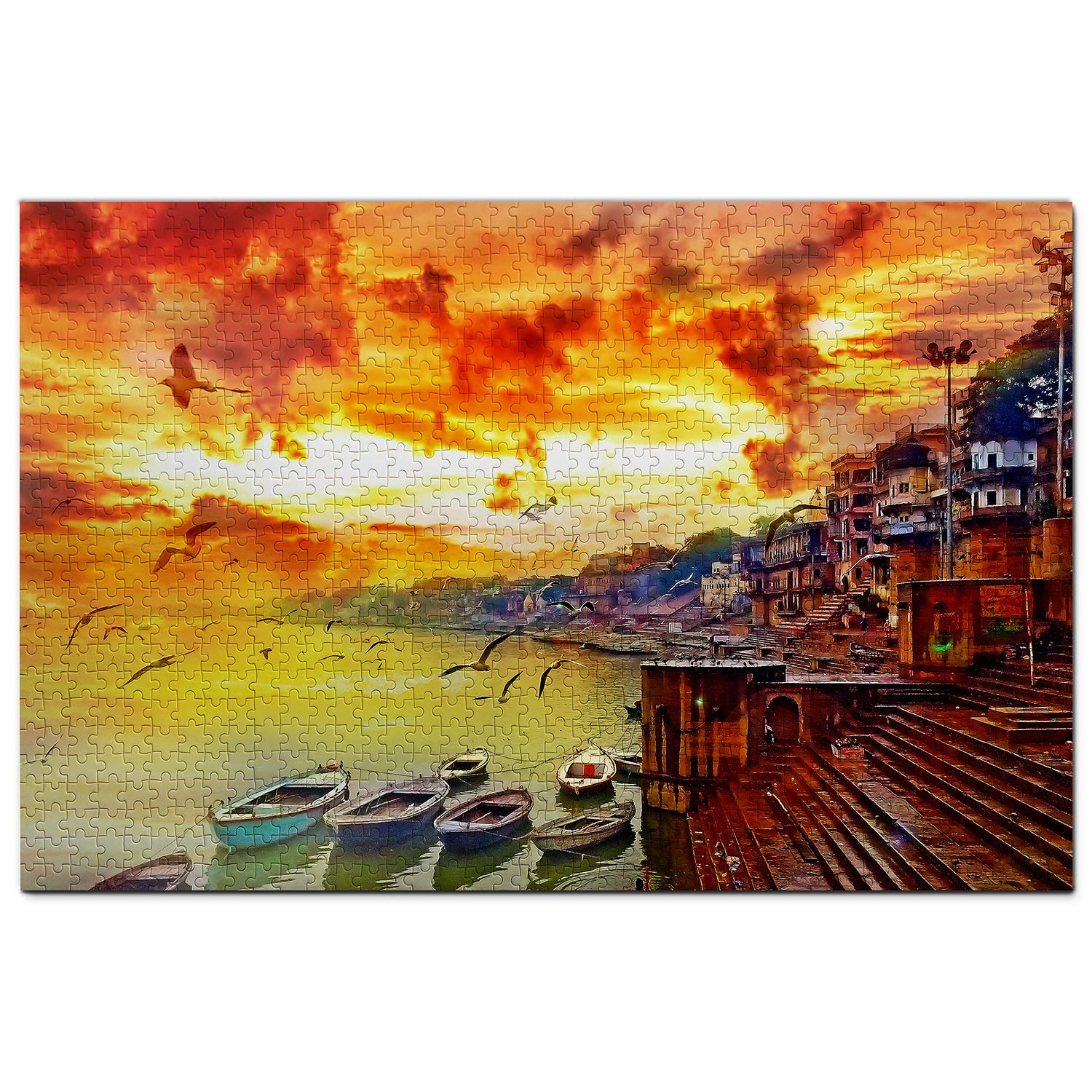 1000 Piece India Jigsaw Puzzle - Ganges River & Varanasi Scenic Wooden Puzzle - Travel Souvenir & Home Decor for Adults & Kids - Perfect for Family Game Night & Educational Activities