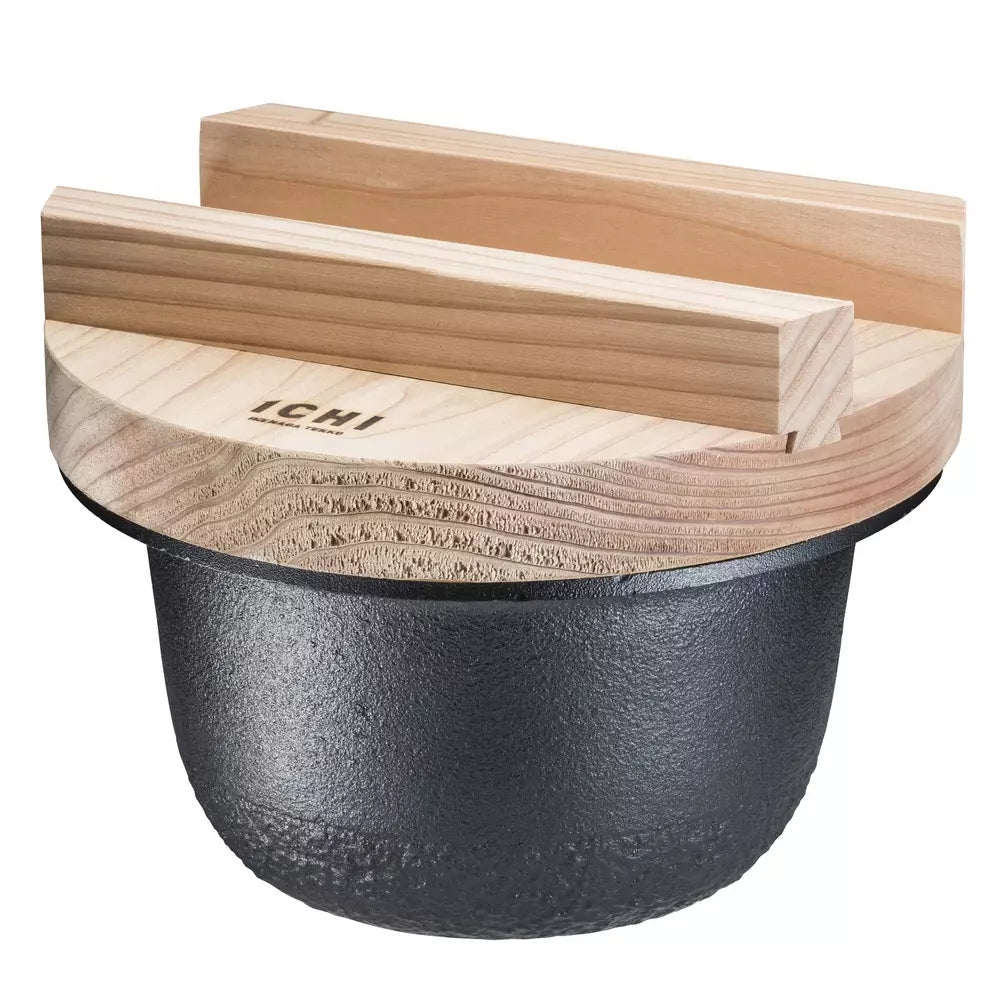 Premium Ikenaga Cast Iron Rice Cooker with Wooden Lid - IH Compatible Small Pot for Perfect Sushi Rice & Japanese Meals - Ideal for Home Cooking, Camping & Gift Giving