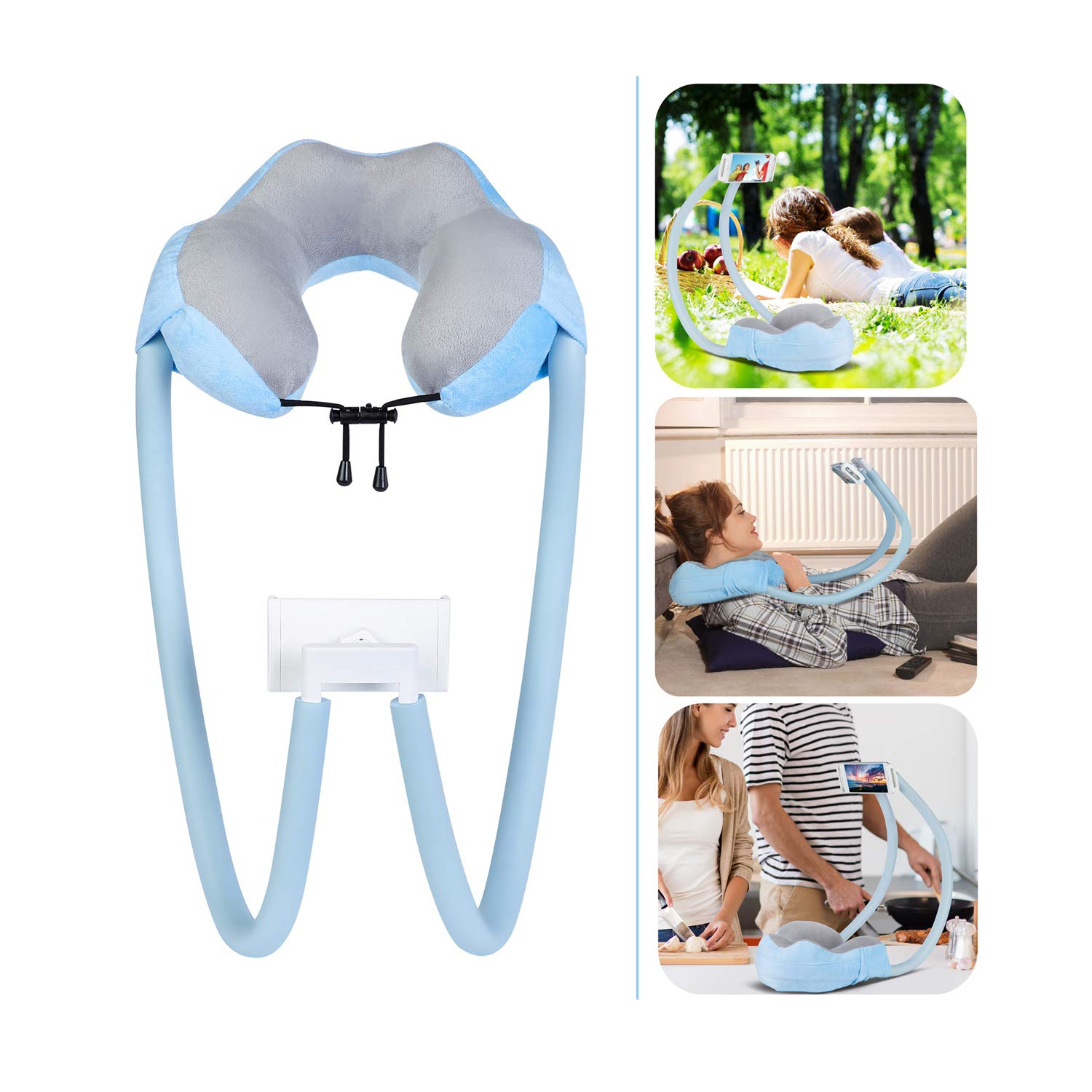 AIMI Neck Pillow Phone Holder - Adjustable & Ergonomic Stand for Smartphones & Tablets - Perfect for Home, Travel, Office & Outdoor Use - Comfortable & Durable Design (Blue)