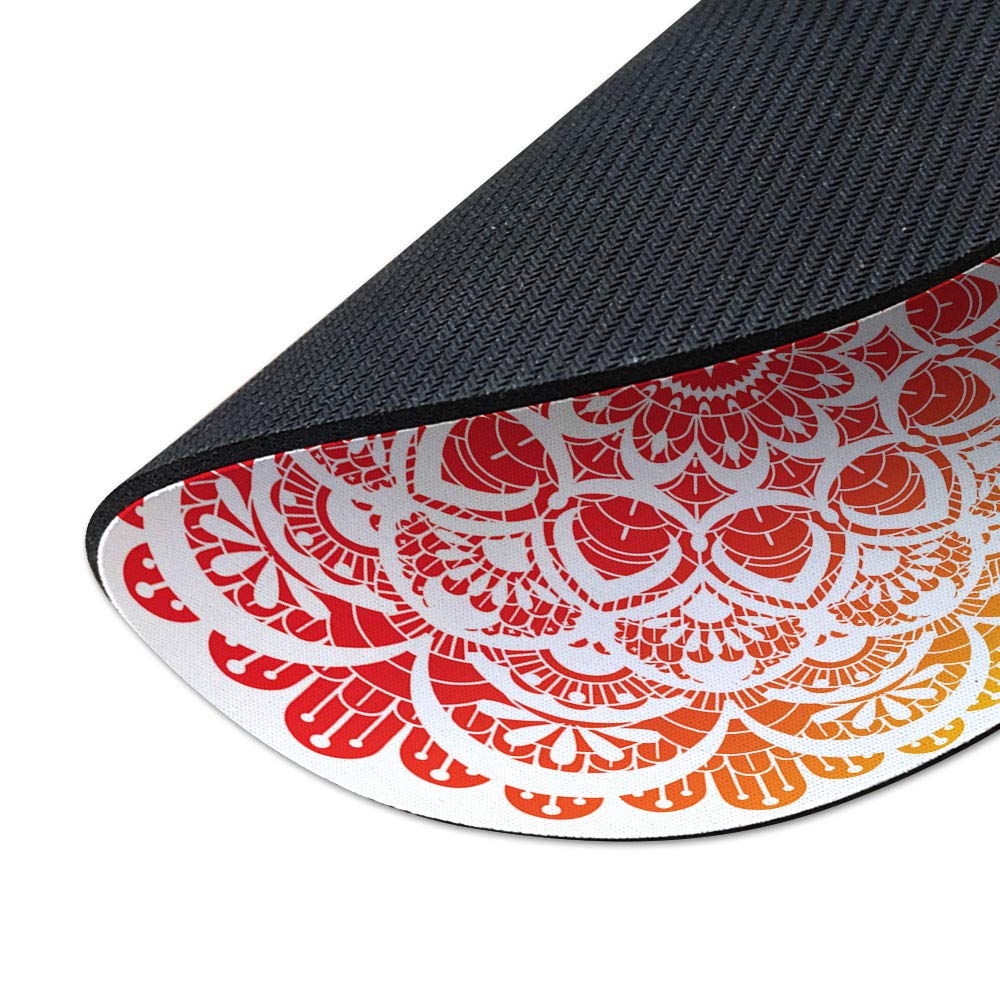 WIRESTER Non-Slip Round Mouse Pad - Red Orange Mandala Design for Home Office & Gaming Desk | Perfect for Computer Work, Online Meetings & PC Gaming
