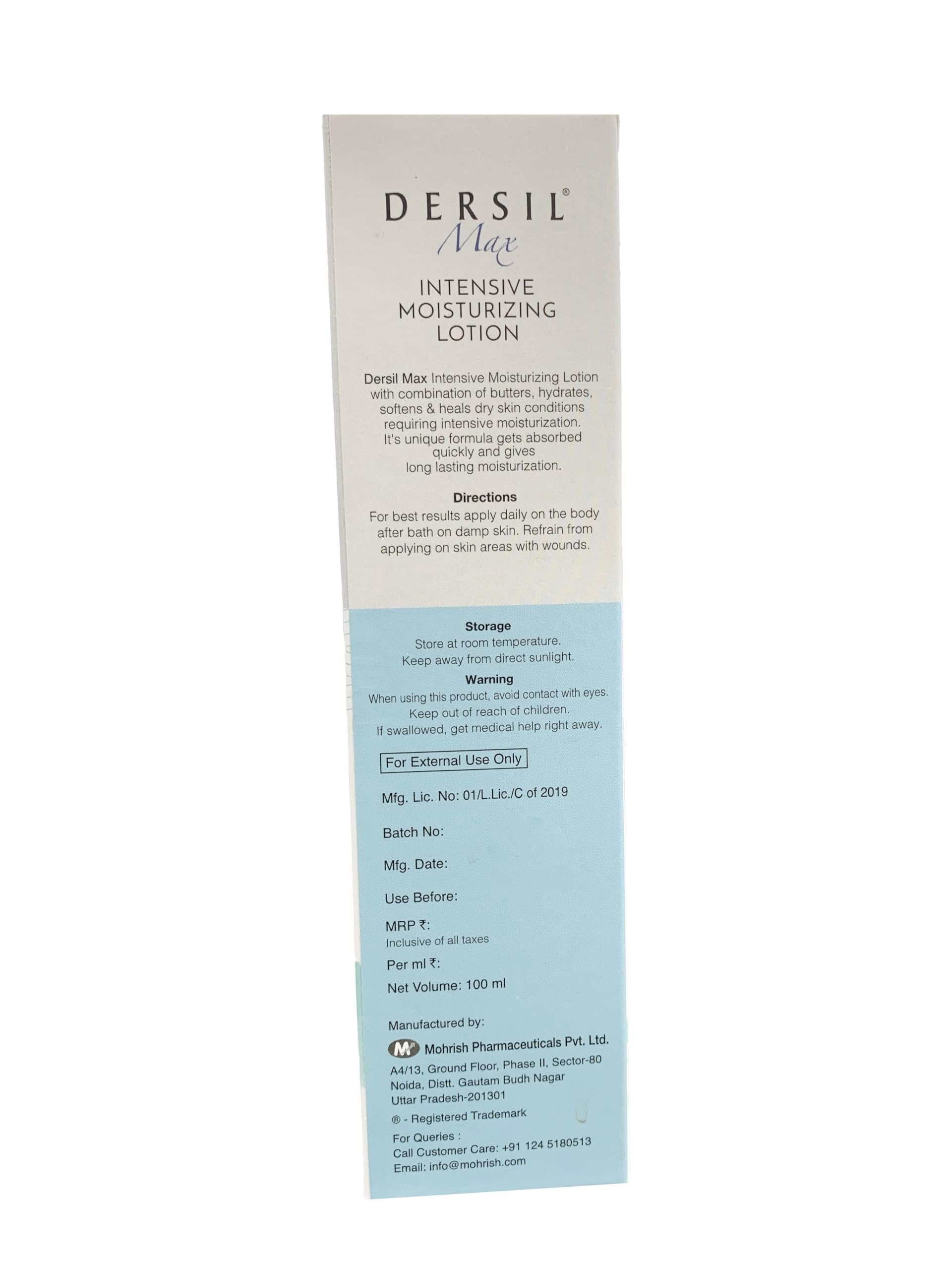 Dersil® Max Moisturizing Lotion 100ml - Ultra Hydrating Body Lotion for Dry Skin - Perfect for Daily Use, After Shower & Nighttime Skincare Routine