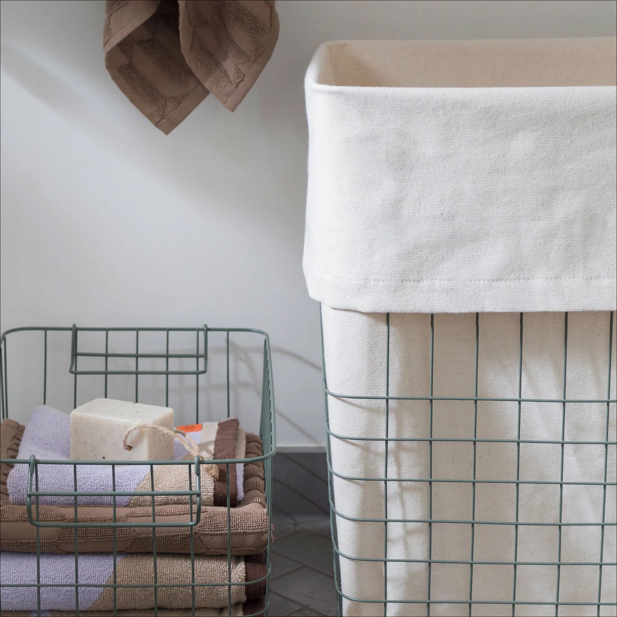 METTE DITMER Large Laundry Basket with Canvas Bag - 50cm Height, Thyme Green | Perfect for Bedroom, Bathroom & Laundry Room Organization