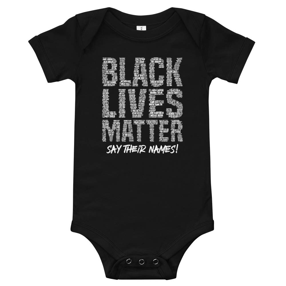 Black Lives Matter Baby Onesie - BLM with Victims Names for Boys & Girls | Infant Bodysuit for Everyday Wear, Protests & Social Justice Events