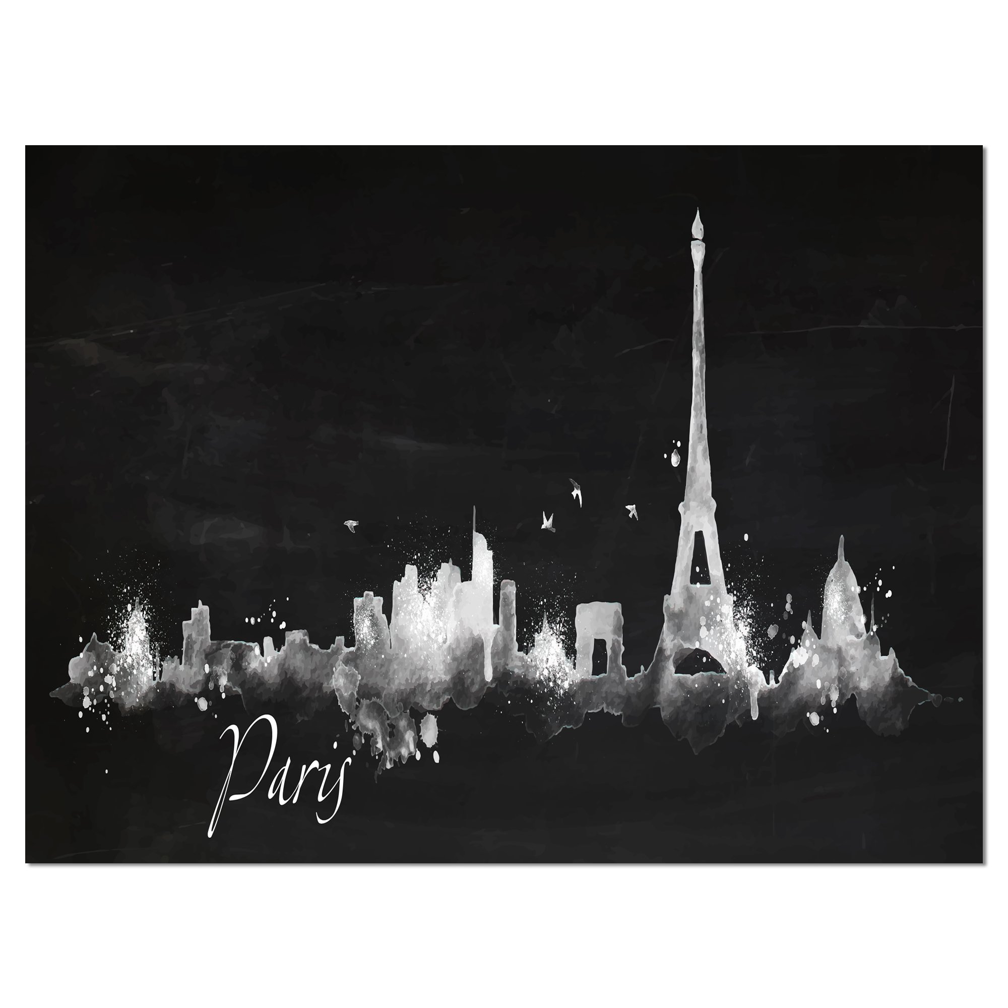 Paris Dark Silhouette Cityscape Painting - Premium Canvas Wall Art Print for Living Room, Bedroom & Office Decor | Romantic French City Skyline Artwork