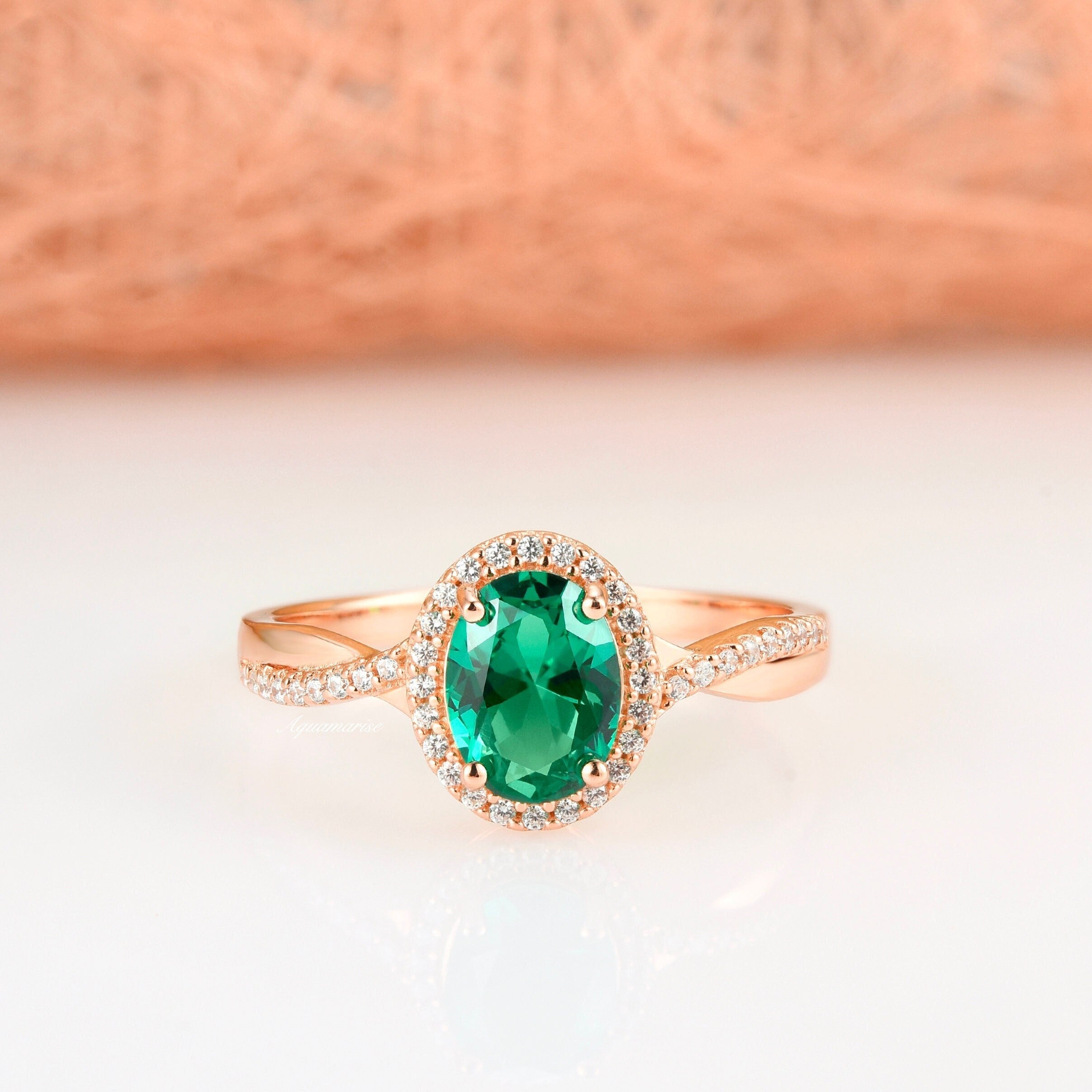 14K Rose Gold Vermeil Gemma Emerald Ring Set - Elegant Jewelry for Women, Perfect for Weddings, Anniversaries & Special Occasions
