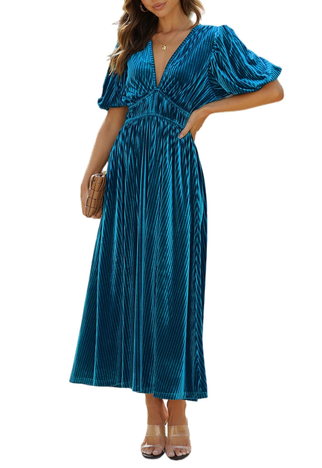 Sissyaki Women's Velvet Formal Dress for Wedding Guest 2024 Fall Winter - Elegant Long Sleeve Party Gown for Evening Events, Holiday Parties & Special Occasions