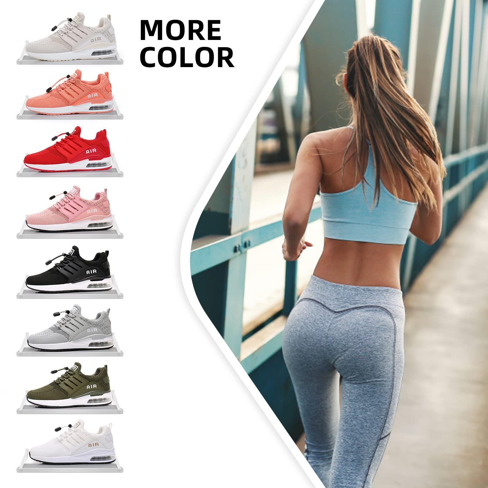BOGOVER Women's Lightweight Air Running Shoes - Breathable Gym Jogging Tennis Sneakers with Air Cushion Technology | No-Tie Lace Design | Perfect for Running, Workouts & Casual Wear