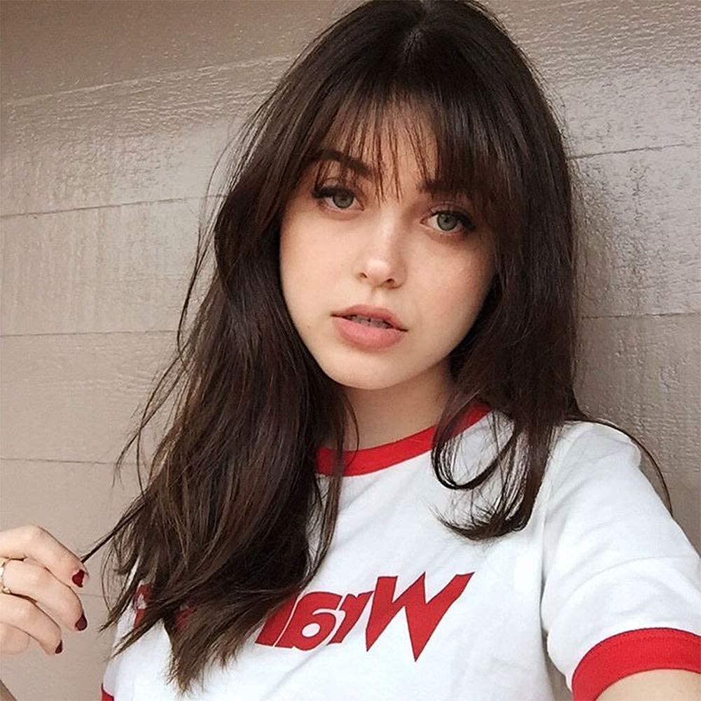 ZEPOLI Clip in Bangs - 100% Human Hair Extensions, Reddish Brown Clip on Fringe Bangs with Net, Natural Flat Neat Bangs with Temples for Women (1 Piece) | Perfect for Daily Styling, Cosplay & Hair Volume Enhancement