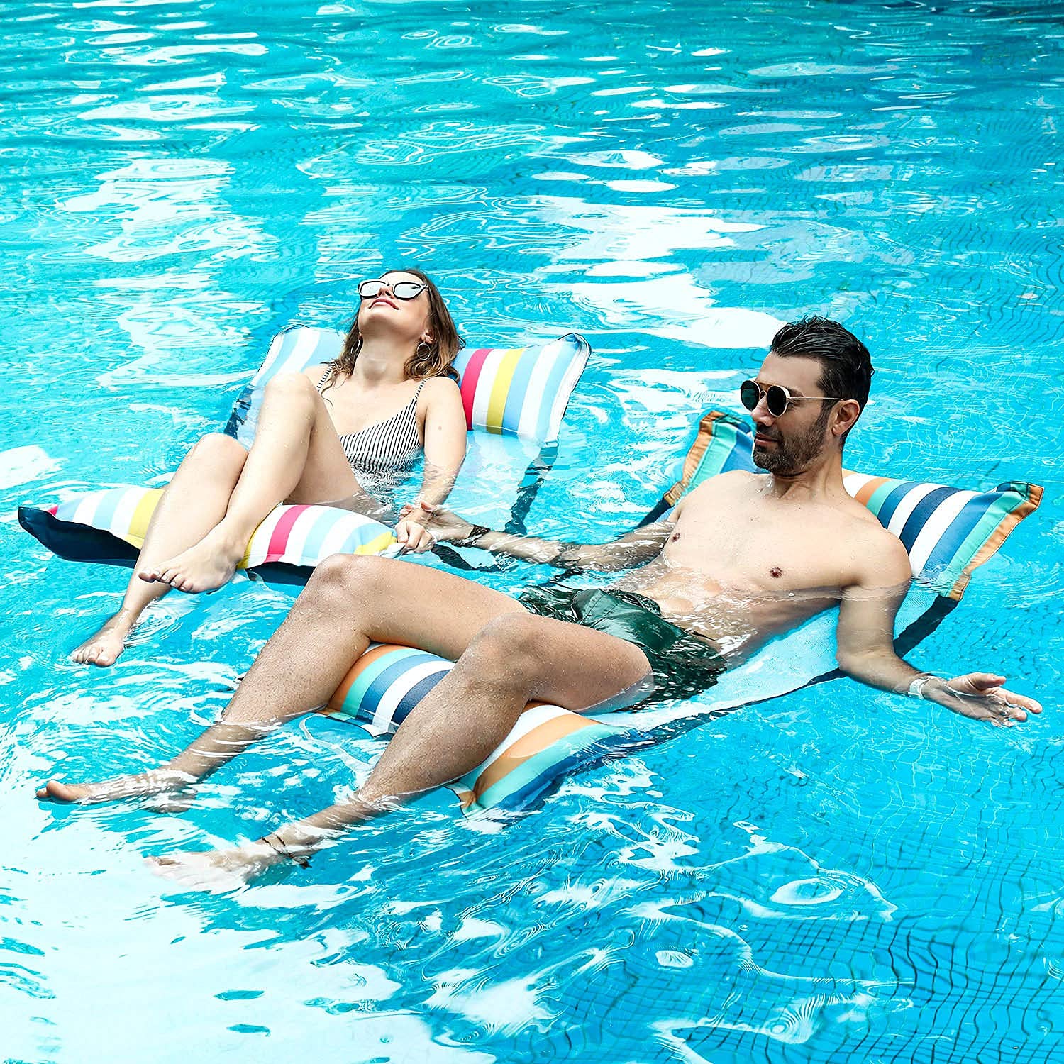 FindUWill Fabric Pool Hammock Floats - XL 2Pack Inflatable Water Hammock, Lounge Chair & Drifter for Adults - Perfect for Pool Parties, Lake Relaxation & Beach Vacations