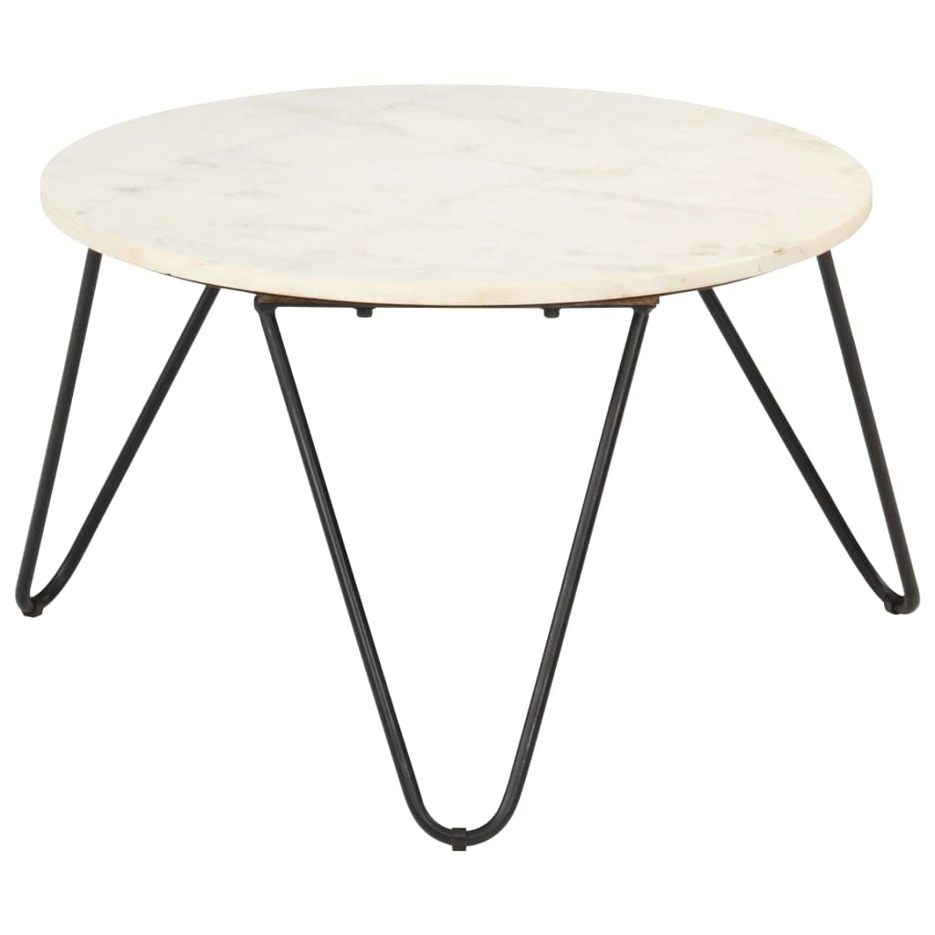 FAMIROSA White Coffee Table 25.6x25.6x16.5 Inches - Real Stone Top with Elegant Marble Texture - Perfect for Living Room, Lounge & Modern Home Decor