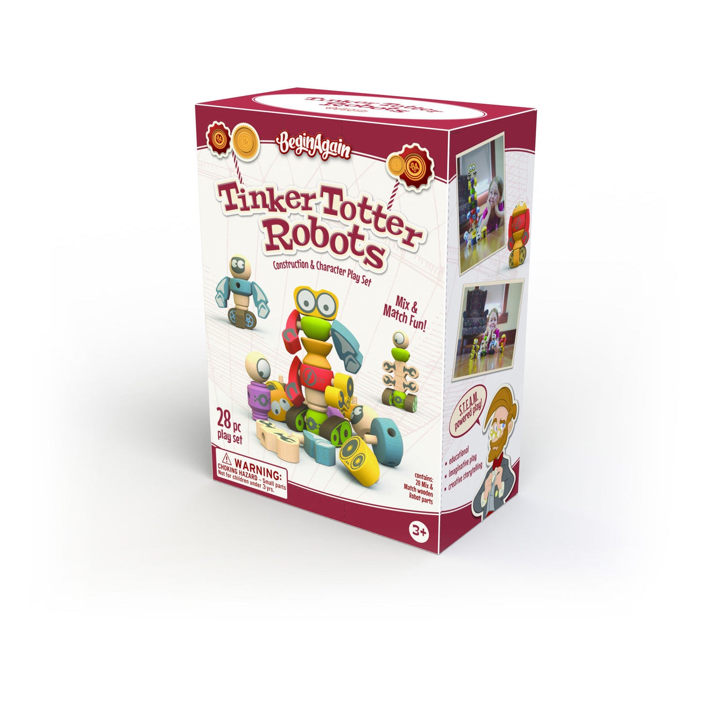 BeginAgain Tinker Totter Robots - Wooden Balancing Toy for Kids Ages 3+, STEM Learning Educational Game for Toddlers - Perfect for Birthday Gifts & Classroom Activities