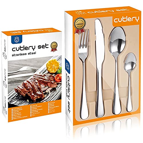 24-Piece Stainless Steel Silverware Flatware Cutlery Set with Gift Box - Knives, Forks & Spoons for Restaurant, Kitchen & Home Dining | Elegant Silver Tableware for Dinner Parties, Weddings & Daily Use