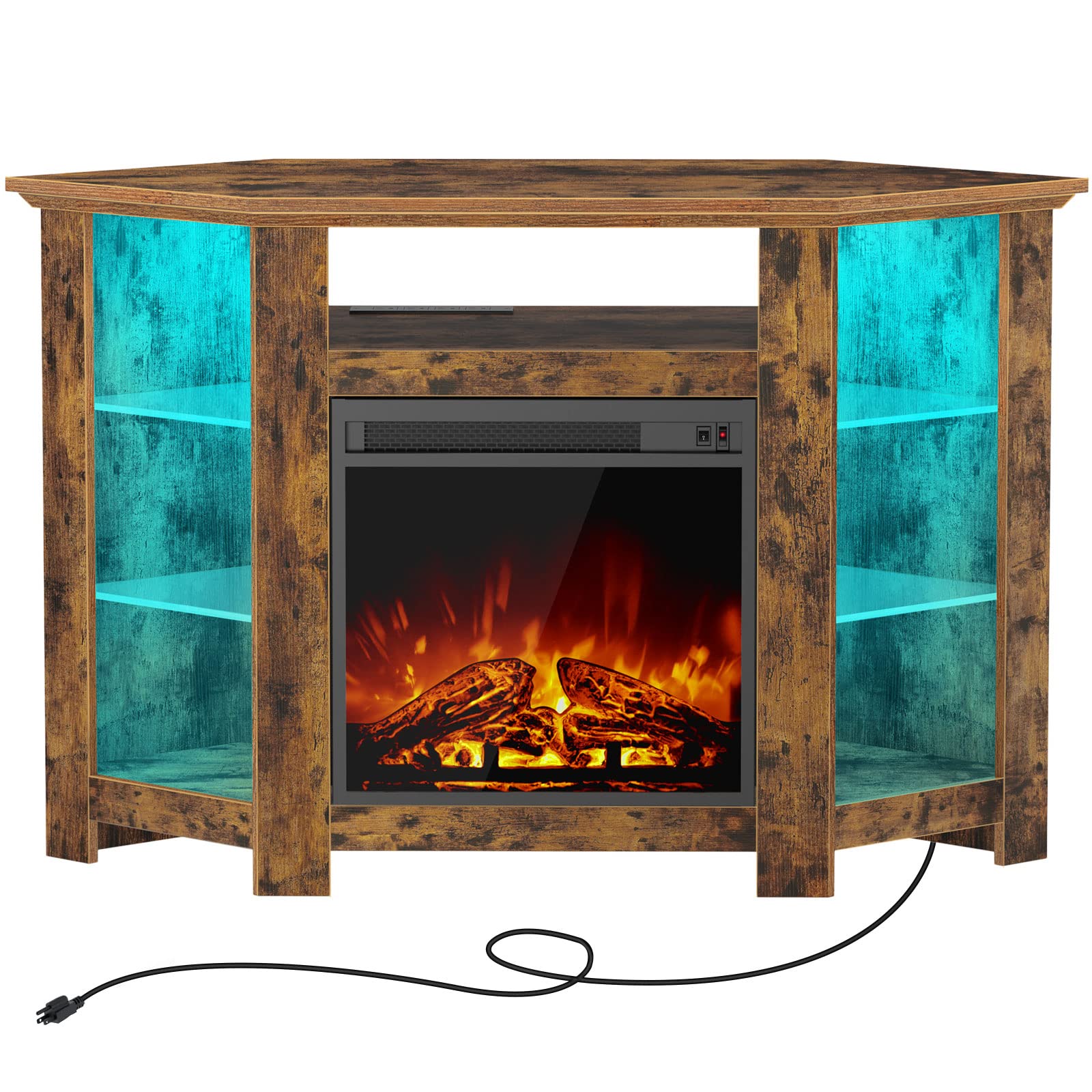 Rustic Brown Fireplace Corner TV Stand for 43
