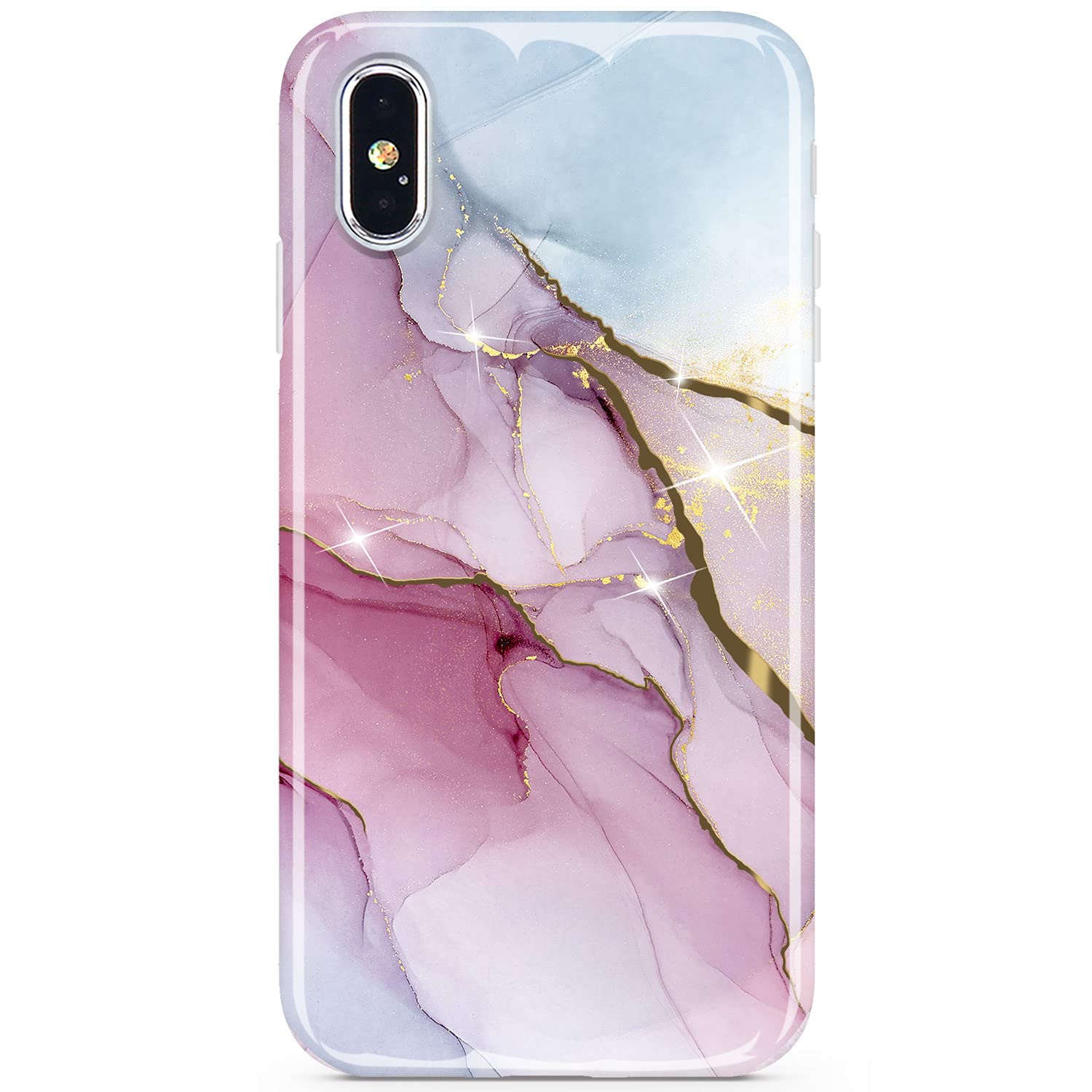 JIAXIUFEN iPhone X/Xs Case - Gold Electroplated Glitter Marble Slim Shockproof TPU Soft Rubber Silicone Cover (Purple Blue) | Perfect for Everyday Protection & Style Enhancement