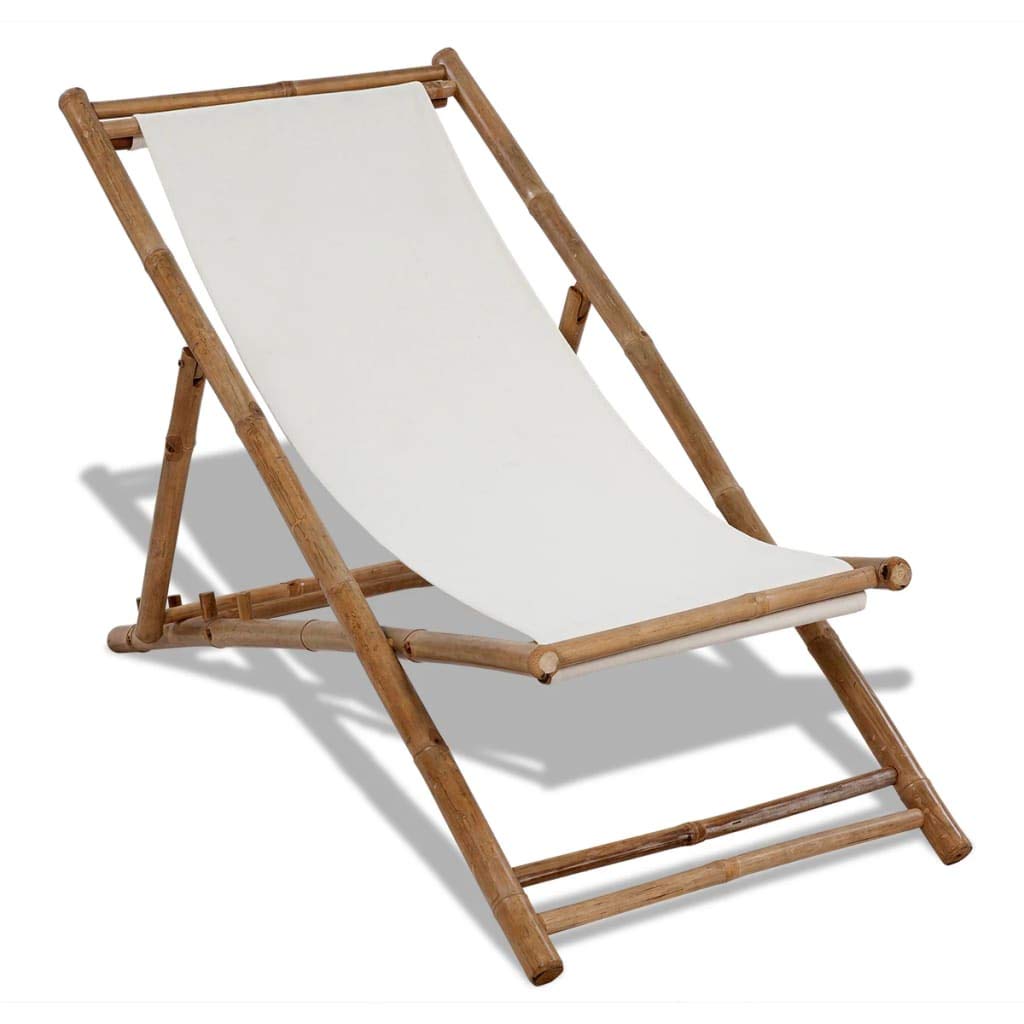 Adjustable Space-Saving Outdoor Bamboo & Canvas Deck Chair - Perfect for Garden, Terrace, and Patio Relaxation
