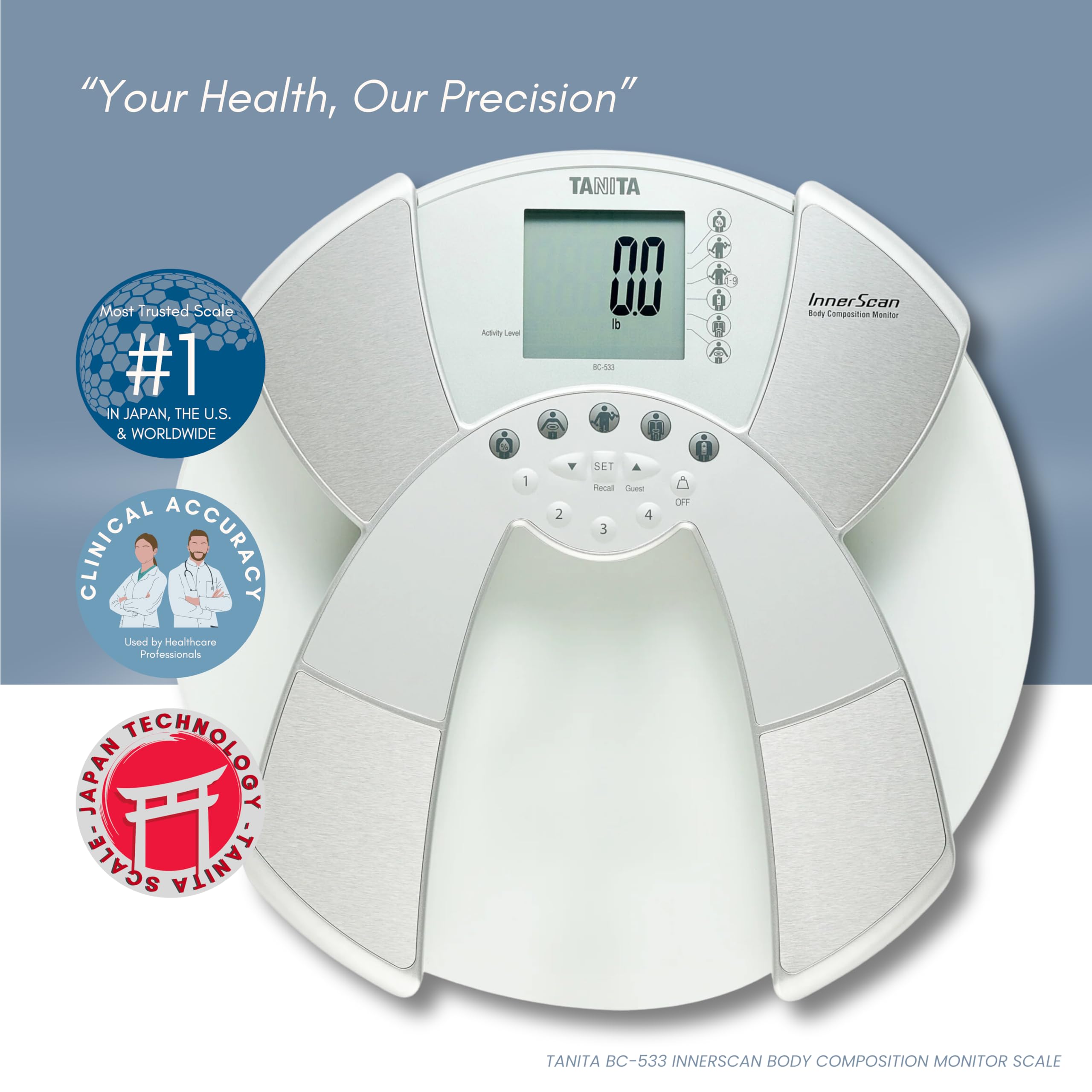 Tanita BC-533 Digital Bathroom Scale with Body Composition Analysis - Smart Glass Weight Scale Measures Weight, Body Fat %, Muscle Mass, BMI, Bone Mass & Visceral Fat - FSA/HSA Eligible - Perfect for Home Gym, Weight Loss Tracking & Health Monitoring