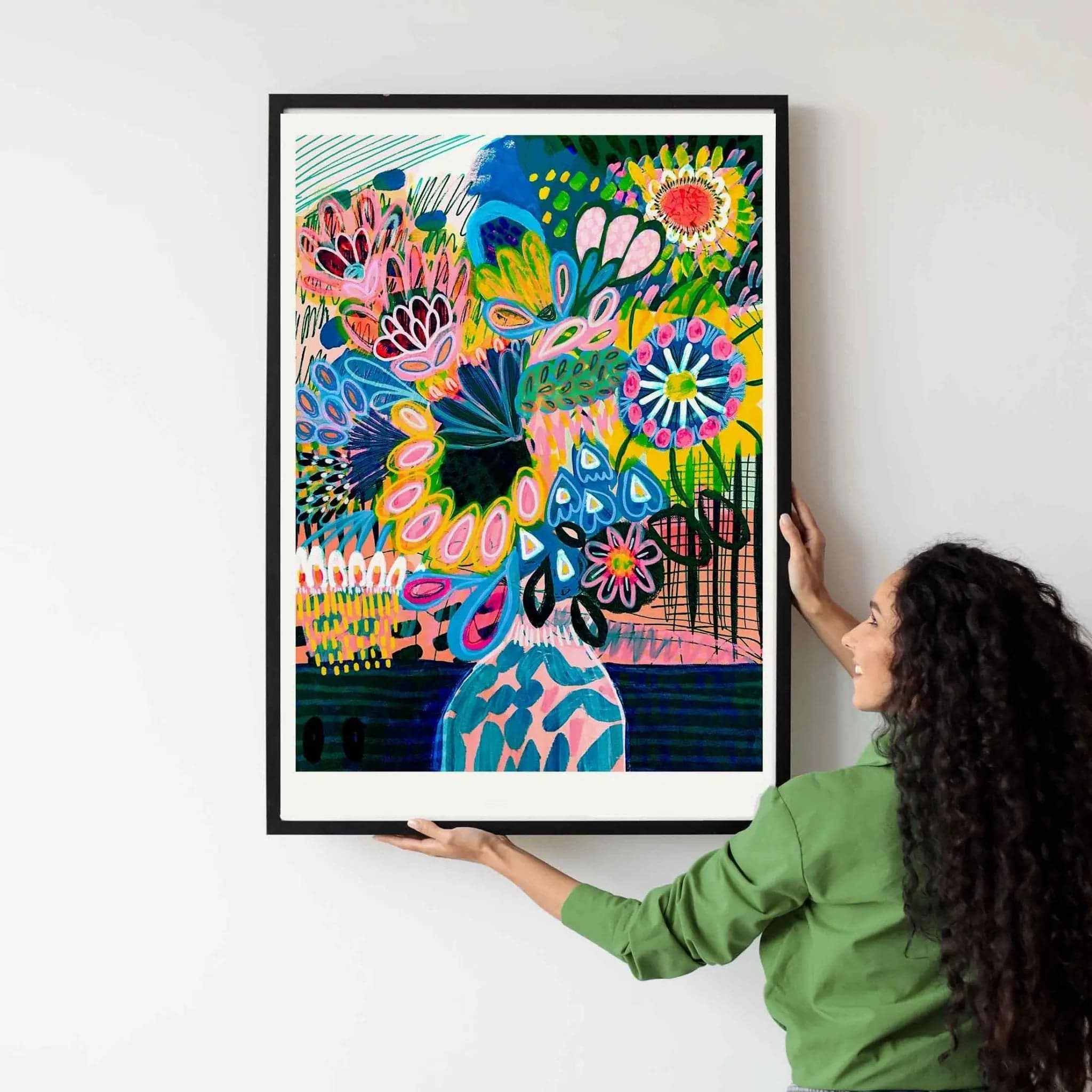 Abstract Floral Wall Art Print - Modern Canvas Painting of Flowers in Vase for Living Room & Bedroom Decor