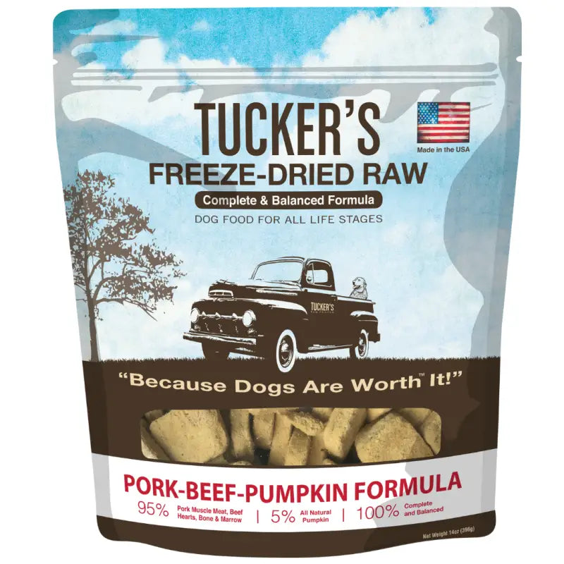 **Tucker's Freeze Dried Raw Dog Food - Complete & Balanced Nutrition, Pork Beef Pumpkin Formula, 14oz | High Protein, Grain-Free for Puppies & Adult Dogs | Perfect for Travel, Training & Daily Meals**