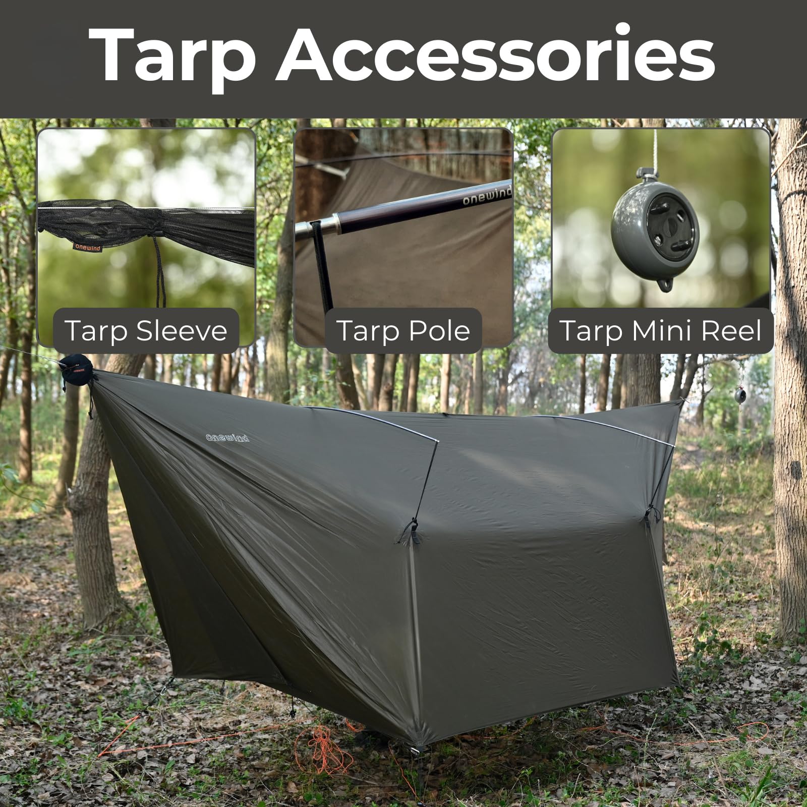 OneWind 12x10 ft Ultralight Silnylon Hammock Rain Fly - Waterproof Camping Tarp with Doors, Easy Setup with Stuff Sack & Tent Stakes (OD Green) - Perfect for Backpacking, Hiking, and Outdoor Shelter