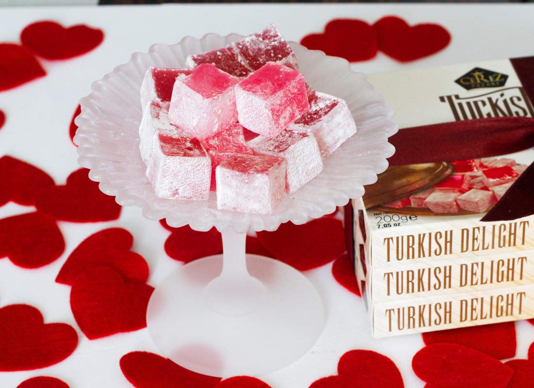 Premium Turkish Delight with Rose Flavor - 230g Gourmet Vegan Candy Gift Box | Traditional Soft Dessert (40 Pieces) | Nut-Free Snacks for Parties, Gifting & Special Occasions