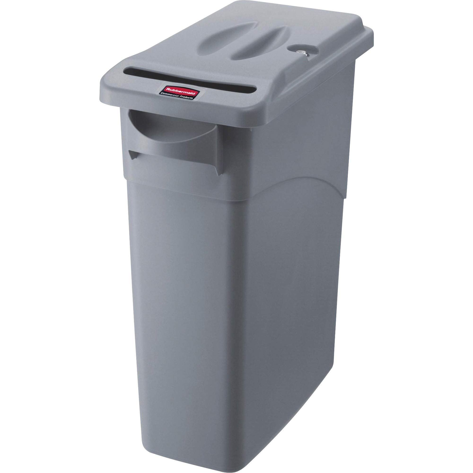 Rubbermaid 16-Gallon Slim Jim Confidential Document Trash Can with Locking Lid - Secure Disposal for Office, Home & Legal Documents - Gray Commercial Grade Recycling Bin