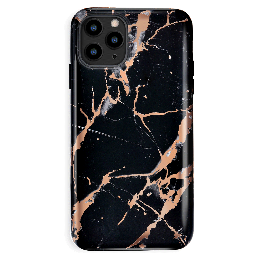 Elegant Black Marble Rose Gold Chrome iPhone Case - Slim Protective Cover for iPhone [Model] | Perfect for Everyday Use, Office & Special Occasions