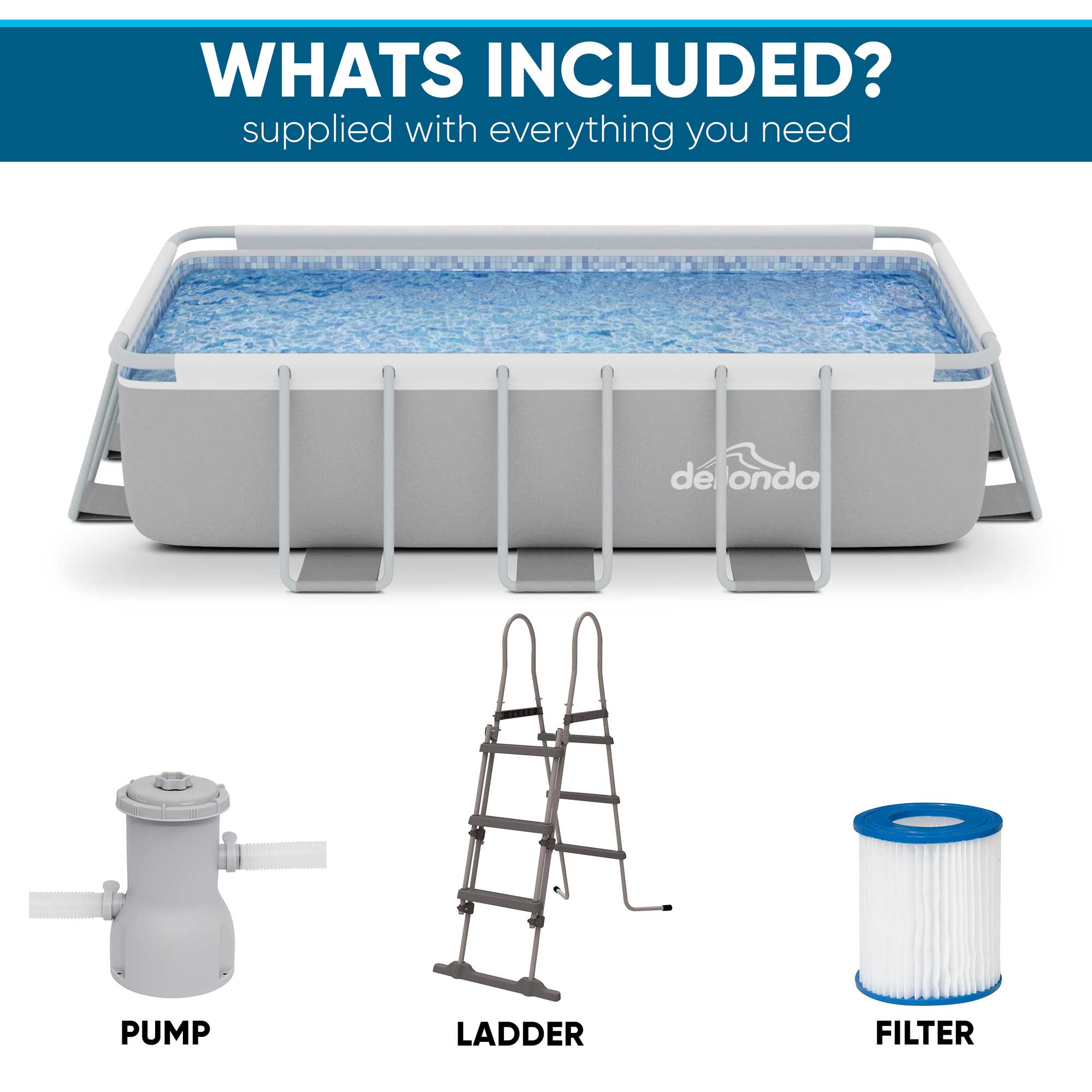 13ft Deluxe Steel Frame Swimming Pool with Filter Pump - Rectangular Above Ground Pool for Backyard, Outdoor Family Fun & Summer Relaxation