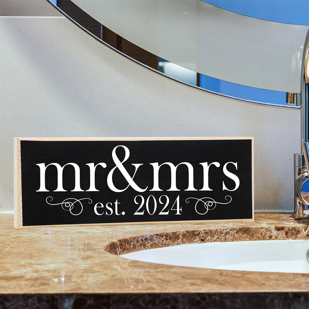 2024 Mr & Mrs Wedding Wooden Wall Sign - Rustic Farmhouse Home Decor for Couples - Romantic Love Quotes Bedroom Decor - Unique Gift for Her - Perfect for Anniversaries, Weddings & Home Styling