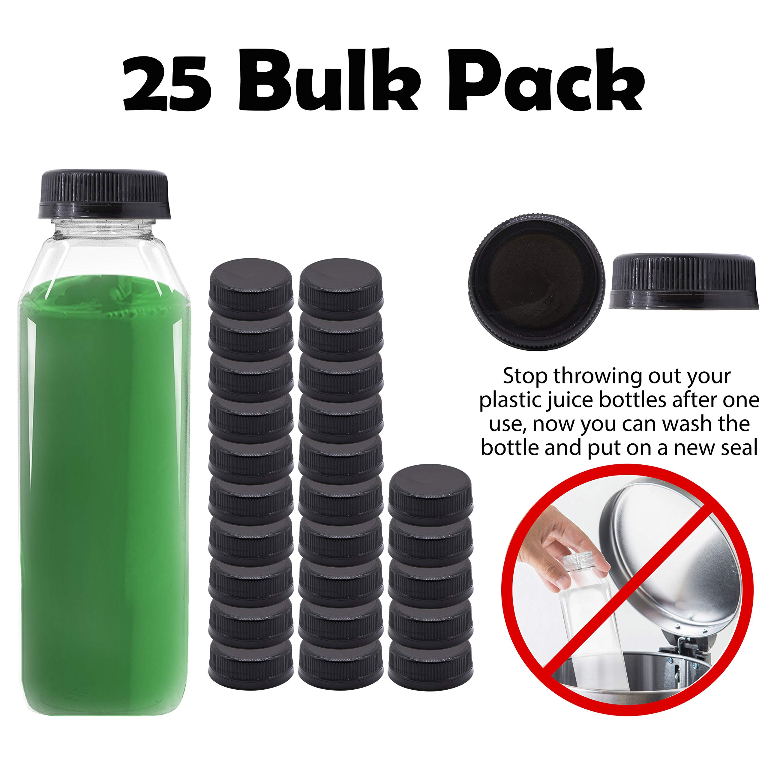 25 Pack Black Tamper Proof Caps for Empty Juice & Milk Bottles - Leak-Proof Plastic Container Lids for Home, Restaurant, and Commercial Use