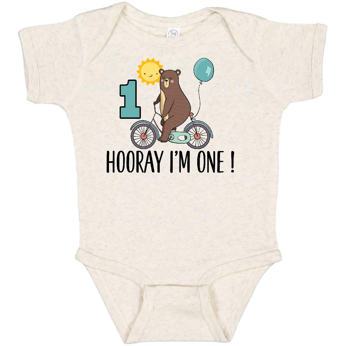 1st Birthday Bear on Bicycle Baby Bodysuit - Cute 1 Year Old Outfit for Birthday Party & Photo Shoots - Inktastic Unisex Infant Onesie