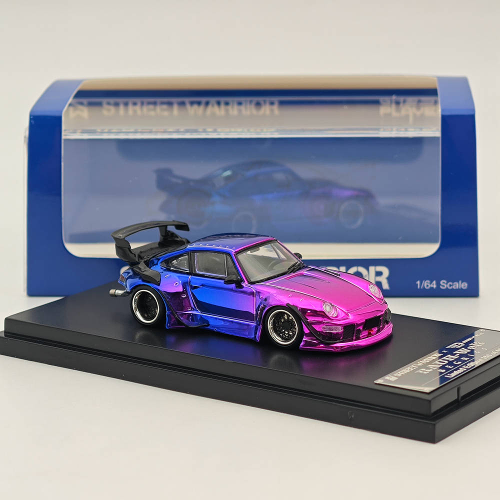 1:64 Scale STREET WARRIOR Porsche 993 RWB Gradient Chrome Purple Diecast Model Car - Limited Edition Collectible for Car Enthusiasts & Display Showcase