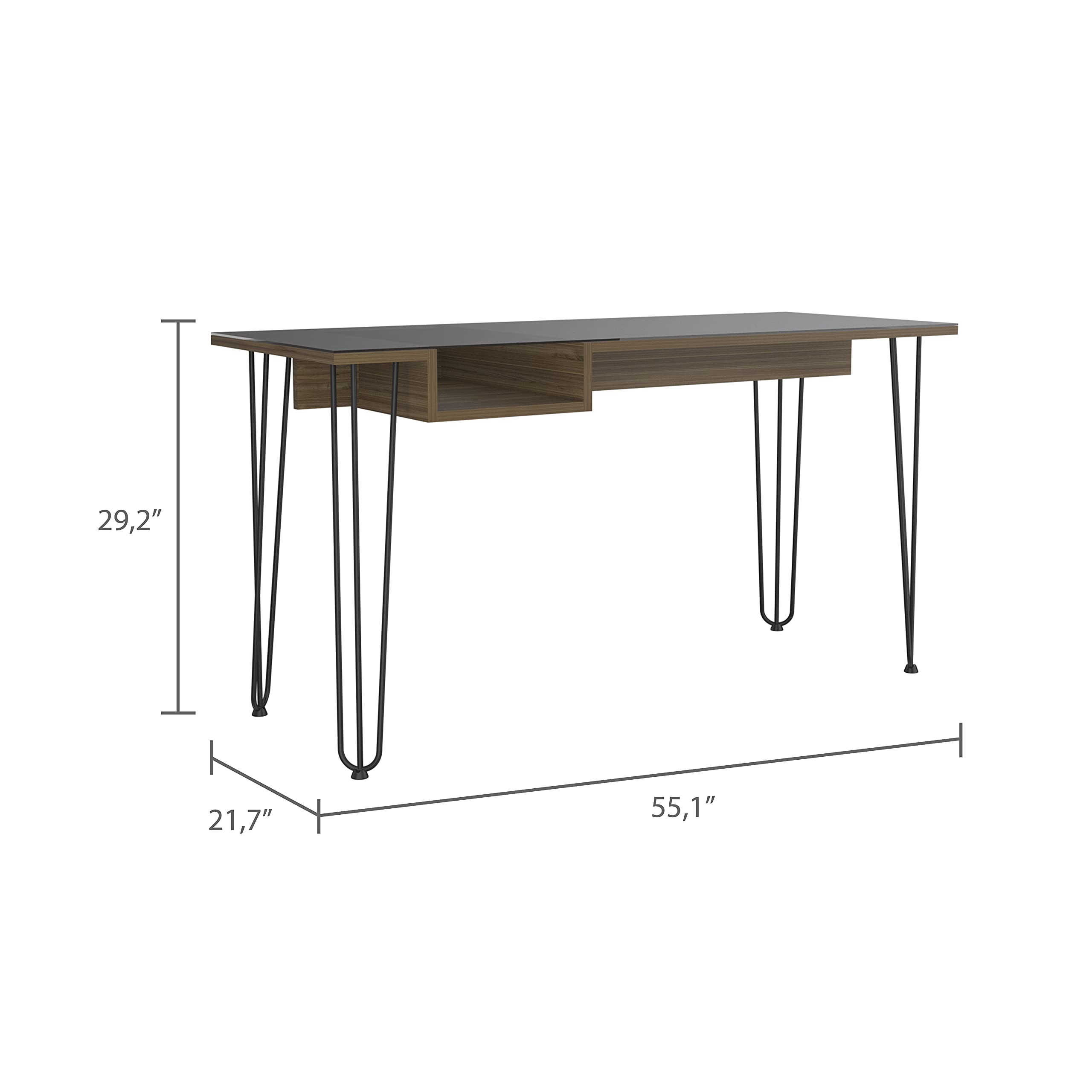 Kyoto 140 29-Inch Tall Writing Desk with Hairpin Legs - Solid Mahogany Wood Modern Home Office Desk for Study, Work & Small Spaces